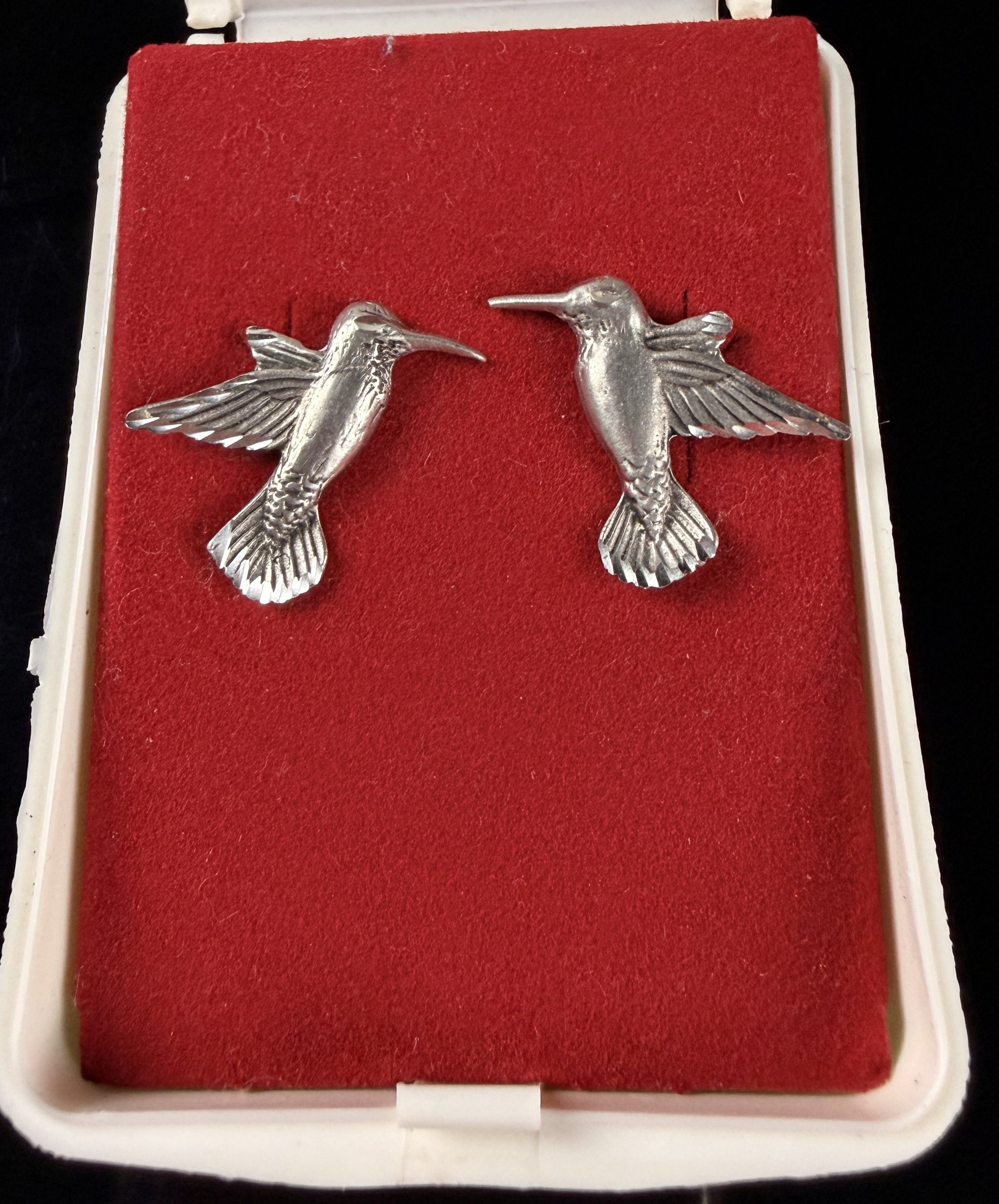 A Pair of Sterling Silver Hummingbird Stud Earrings