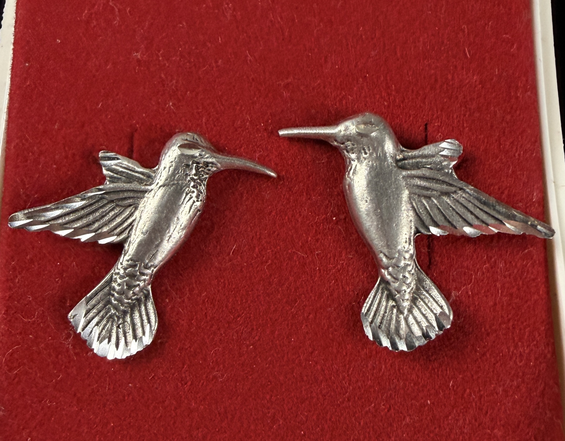 A Pair of Sterling Silver Hummingbird Stud Earrings