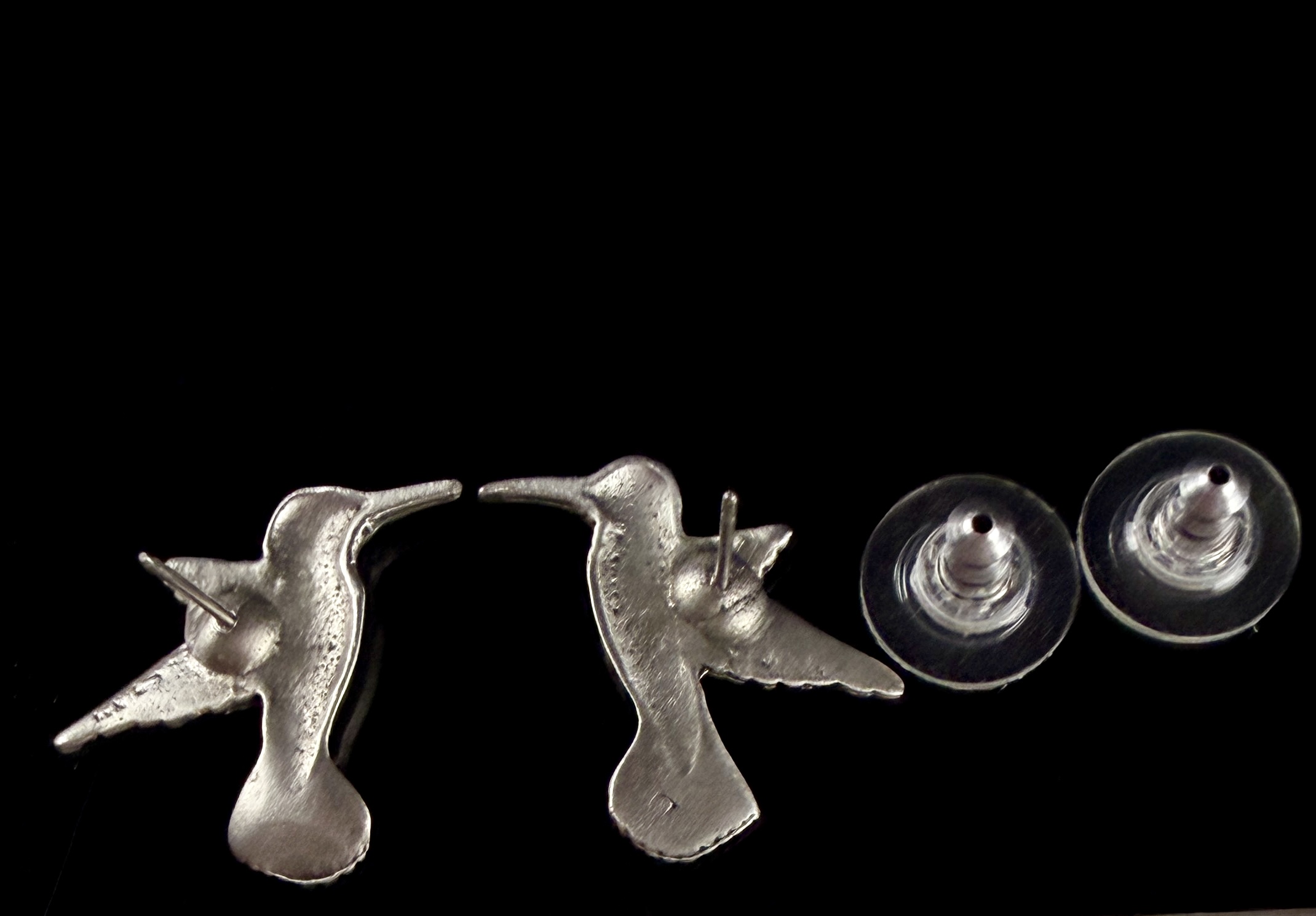 A Pair of Sterling Silver Hummingbird Stud Earrings