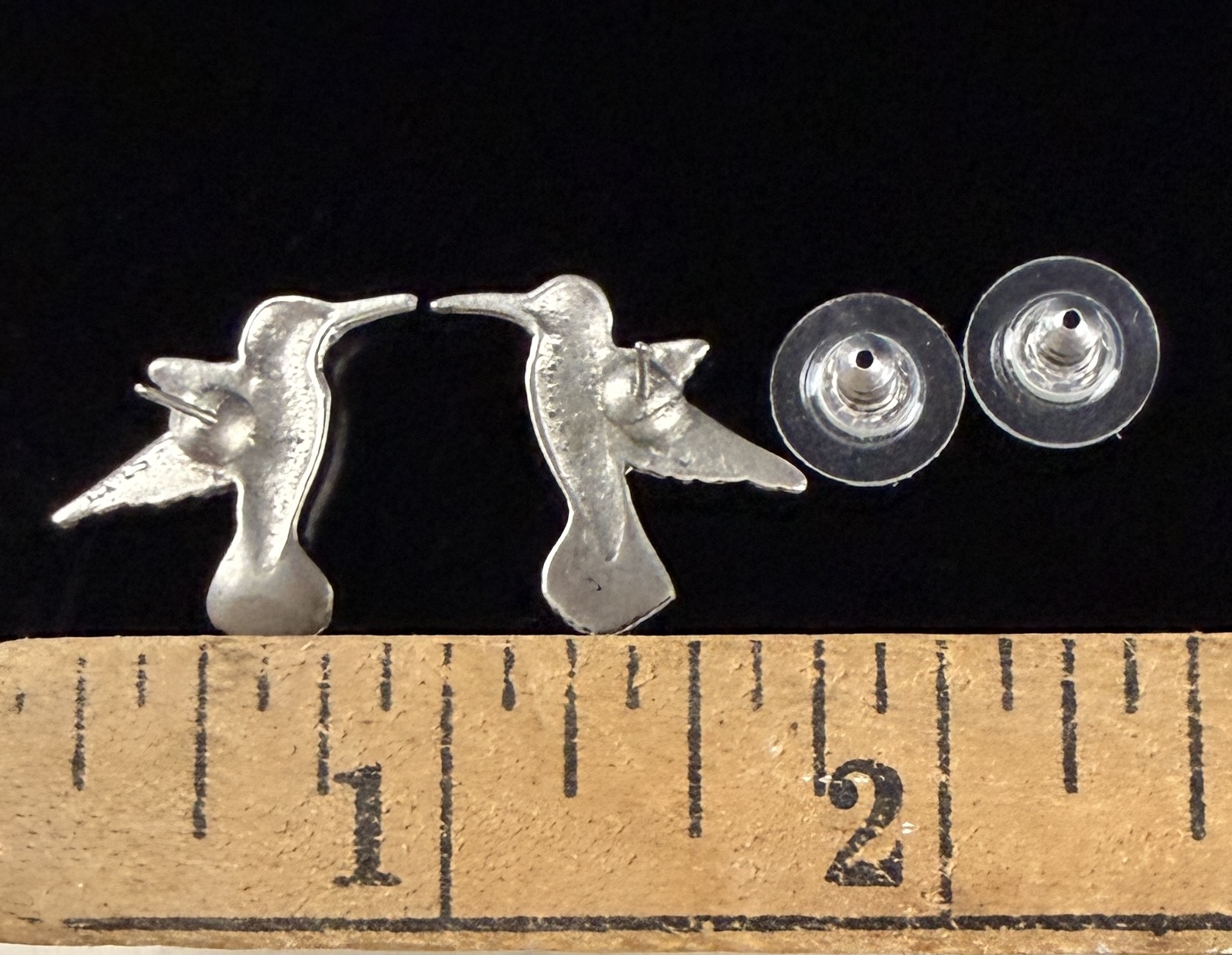 A Pair of Sterling Silver Hummingbird Stud Earrings