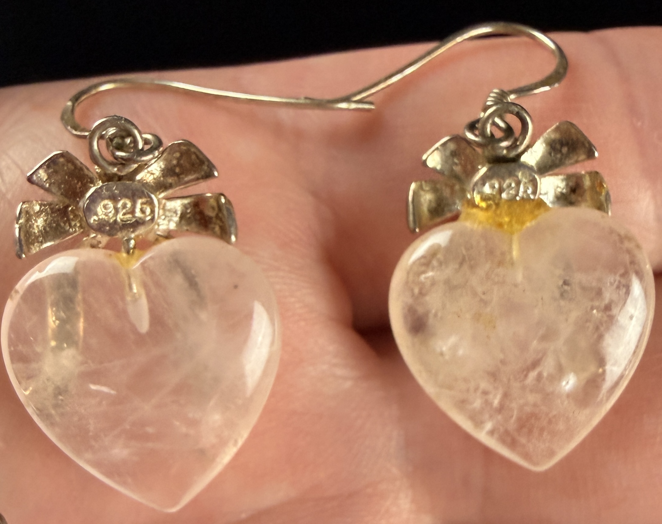 A Trio of Sterling Silver and Rose Quartz Heart Jewelry