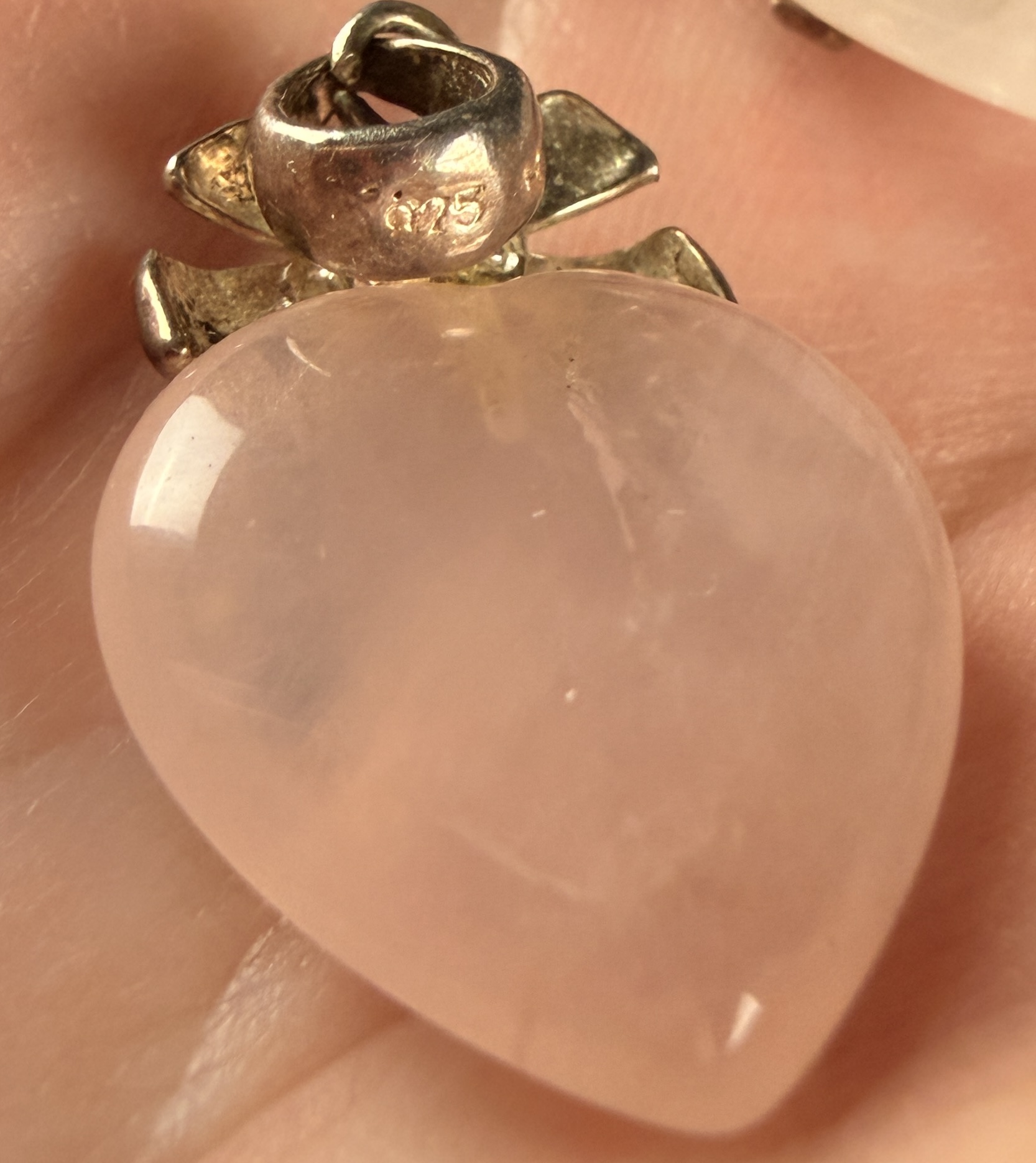 A Trio of Sterling Silver and Rose Quartz Heart Jewelry