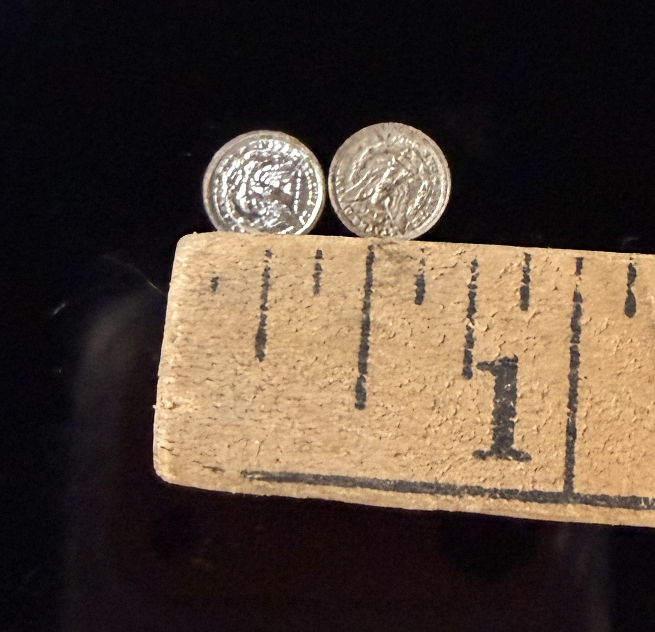 A Pair of US Historic Providence Mint Miniature Sterling Silver Morgan Dollars