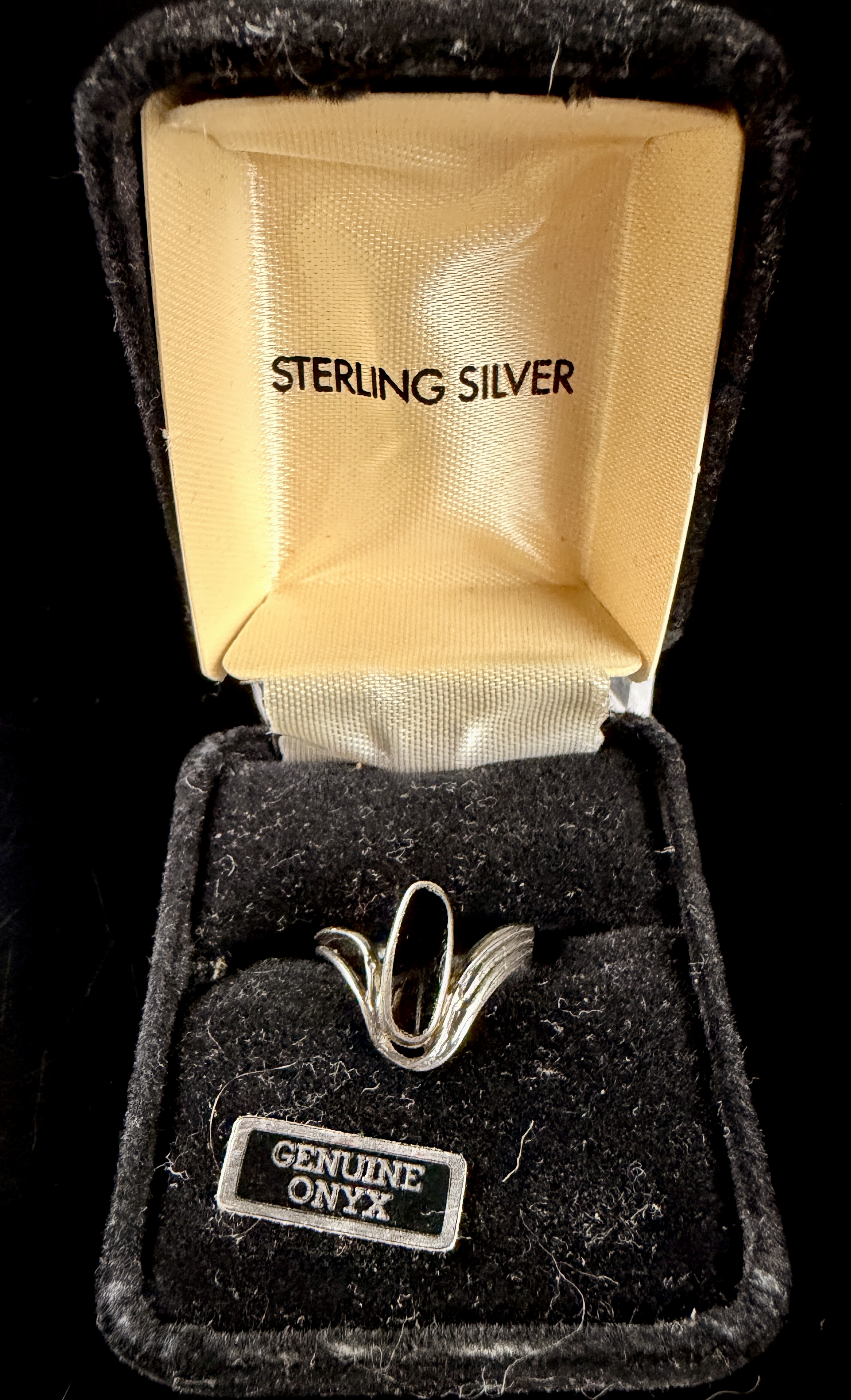 Vintage Modernist Sterling Silver and Black Onyx Fashion Ring