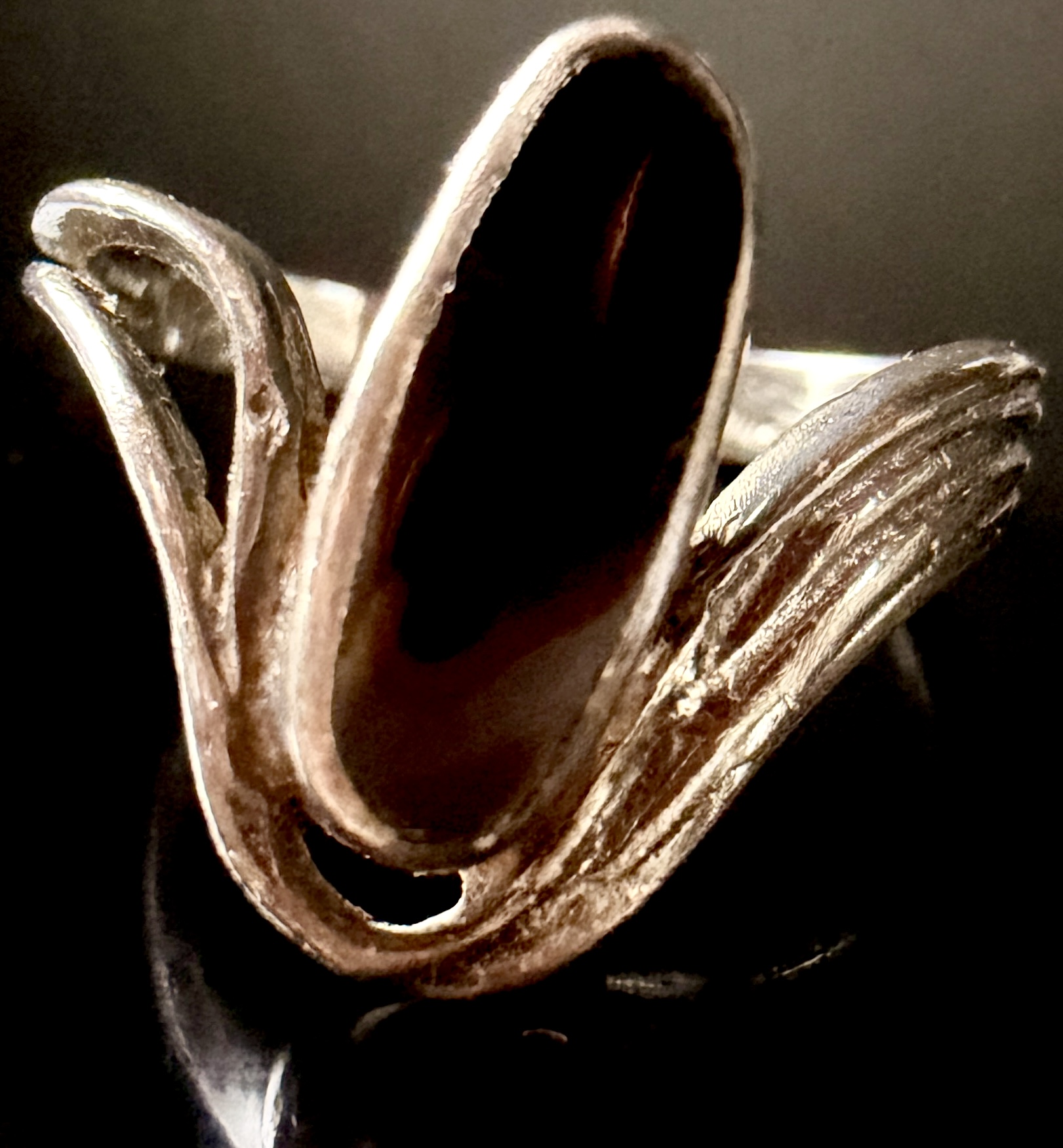 Vintage Modernist Sterling Silver and Black Onyx Fashion Ring