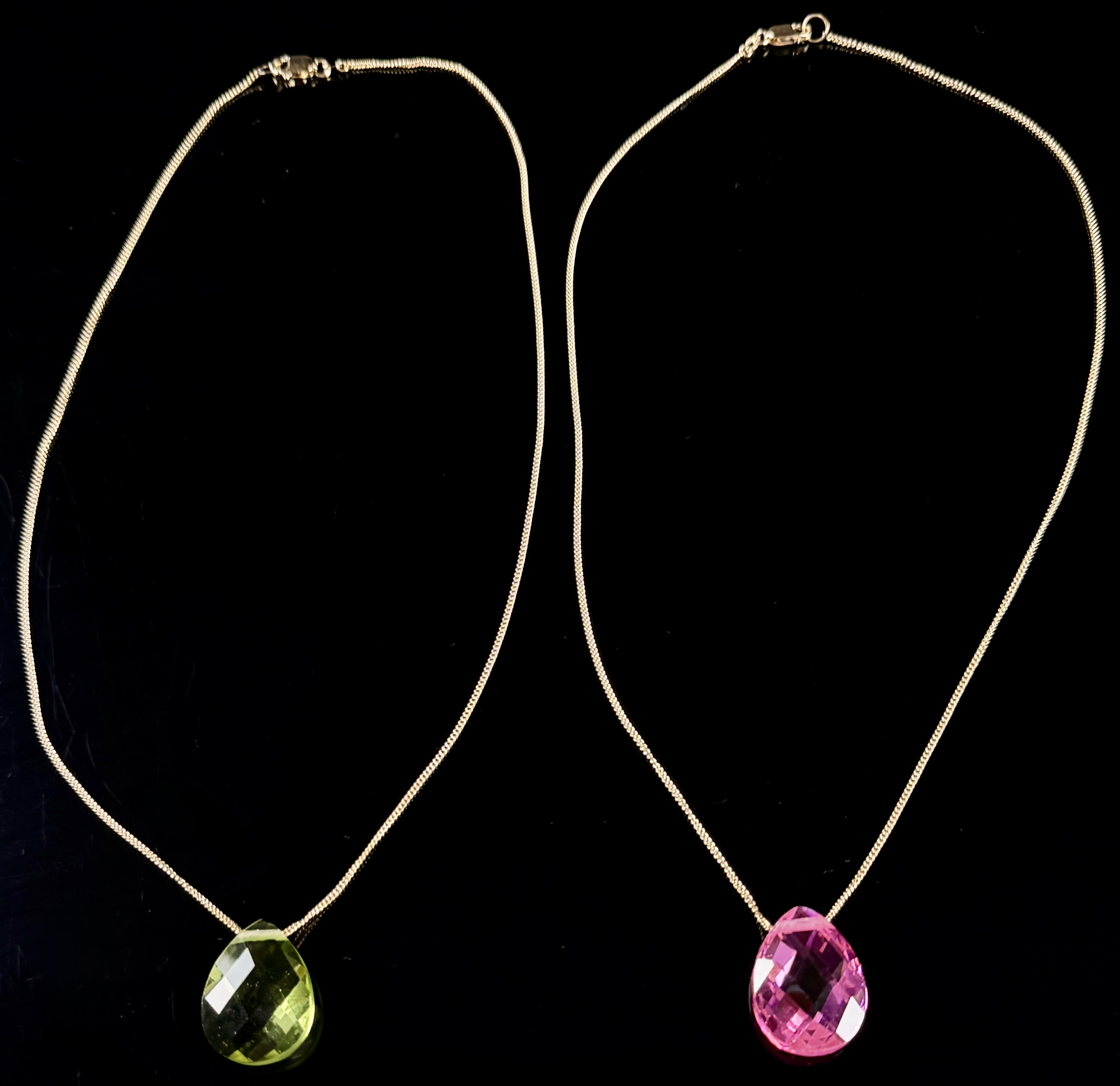A Pair of Technibond Classic 18kt Gold-Bonded Sterling Silver Gemstone Pendant Necklaces