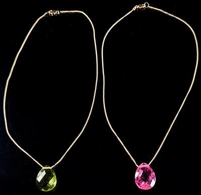A Pair of Technibond Classic 18kt Gold-Bonded Sterling Silver Gemstone Pendant Necklaces. This 