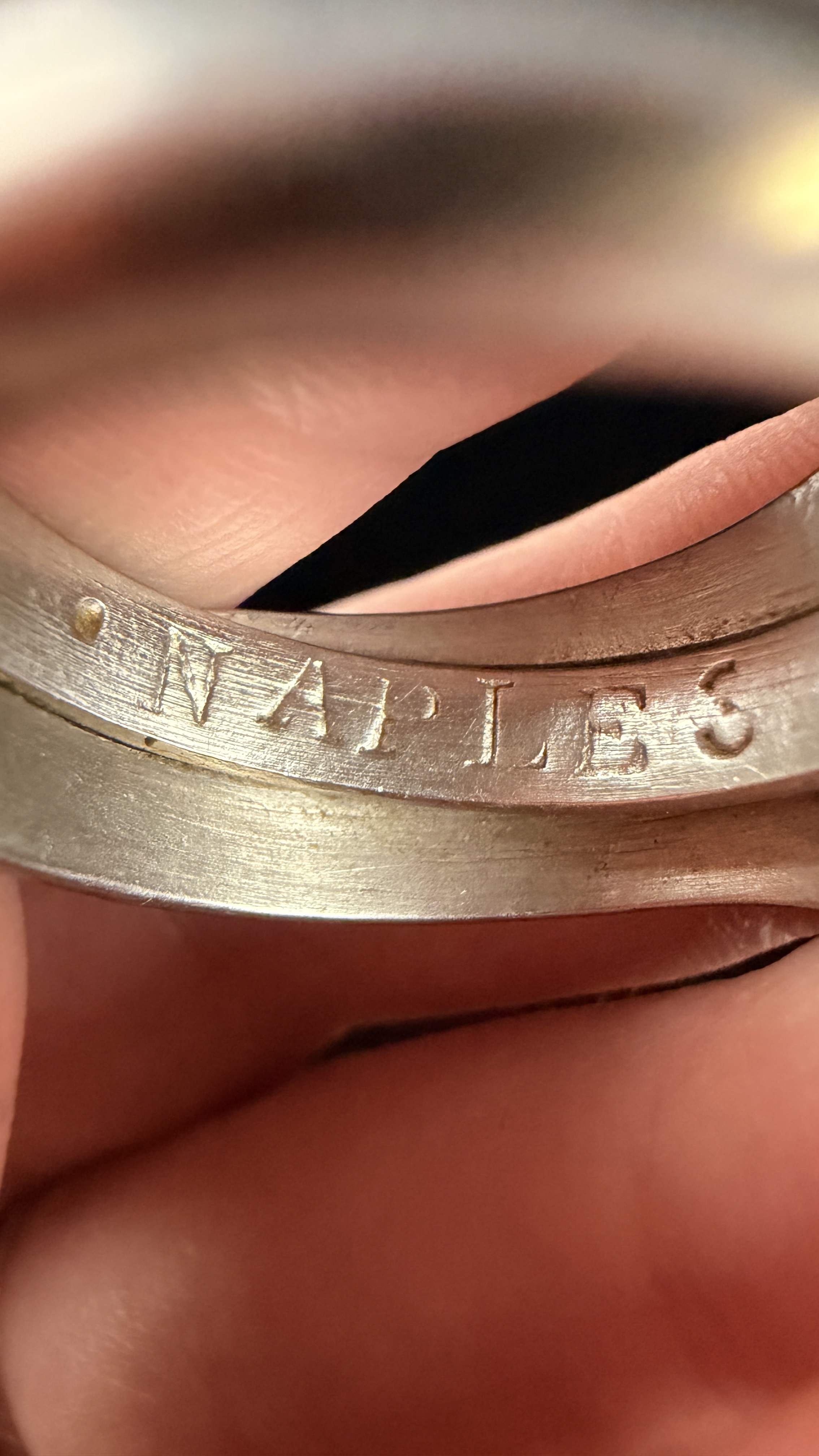 Italian White Metal Serpent Motif Souvenir Ring Naples 1947