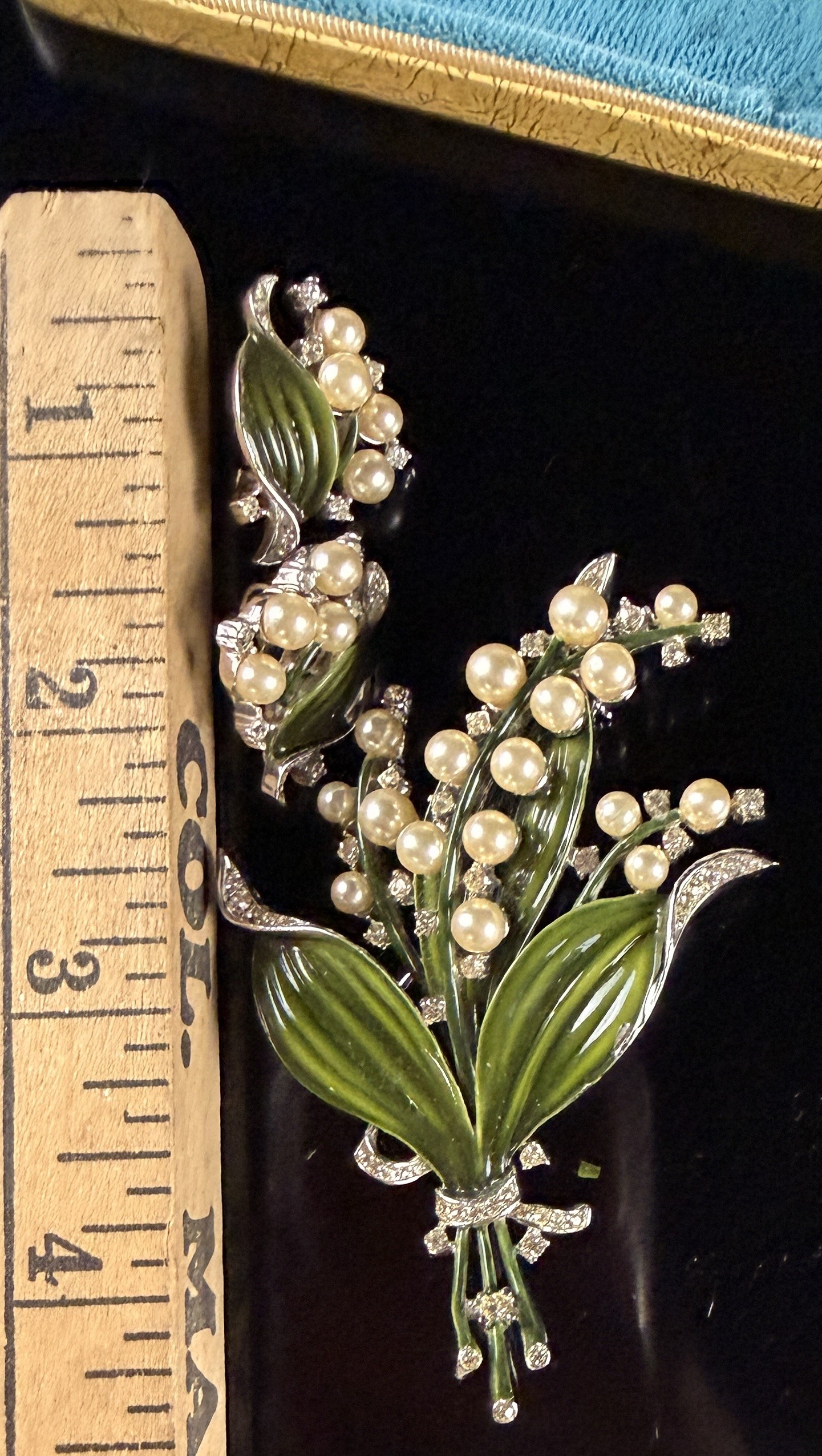 A Crown Trifari Alfred Philippe Lily of the Valley Enamel and Simulated Pearl Demi-Parure