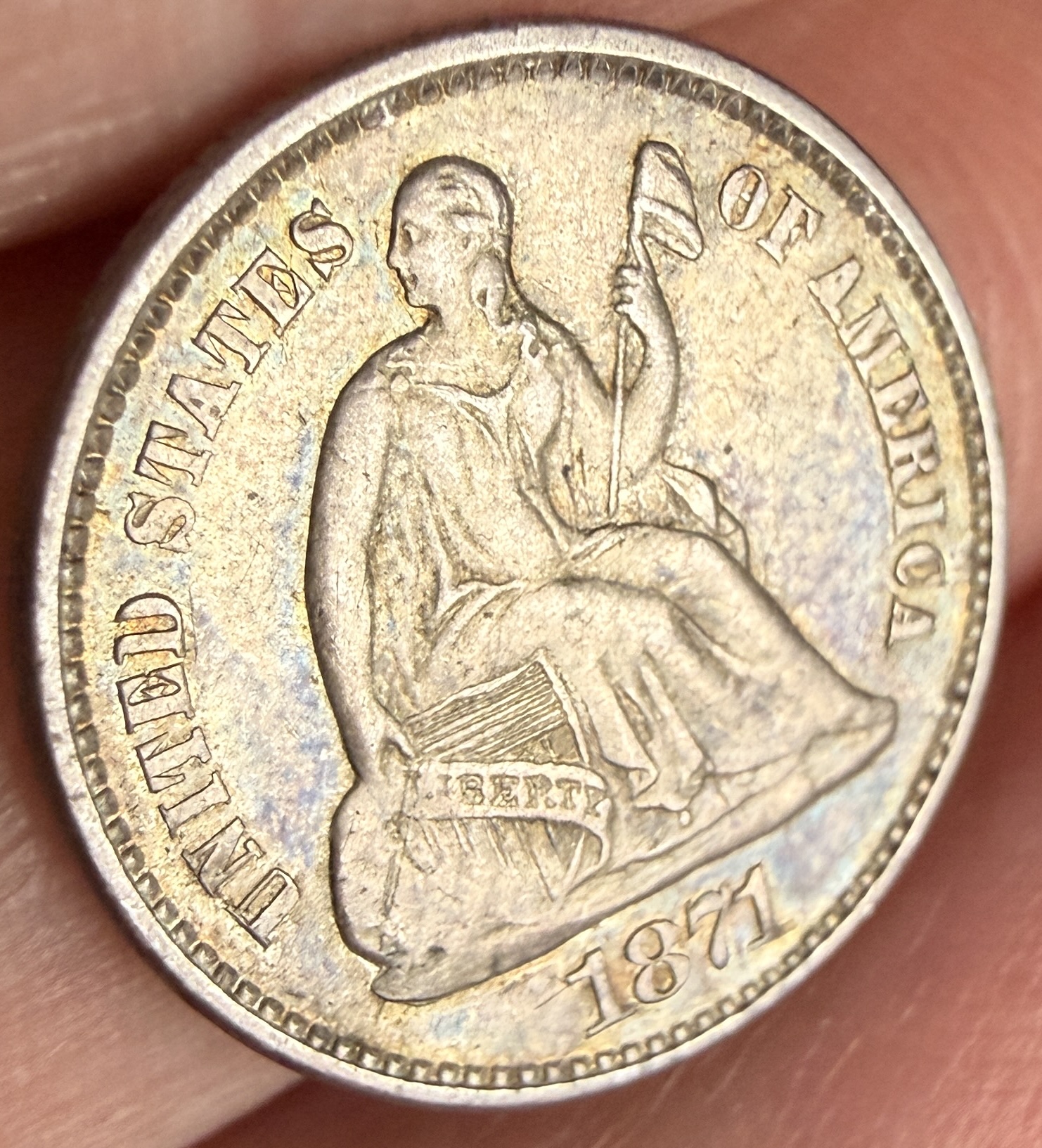 1871 US Seated Liberty Silver Half Dime