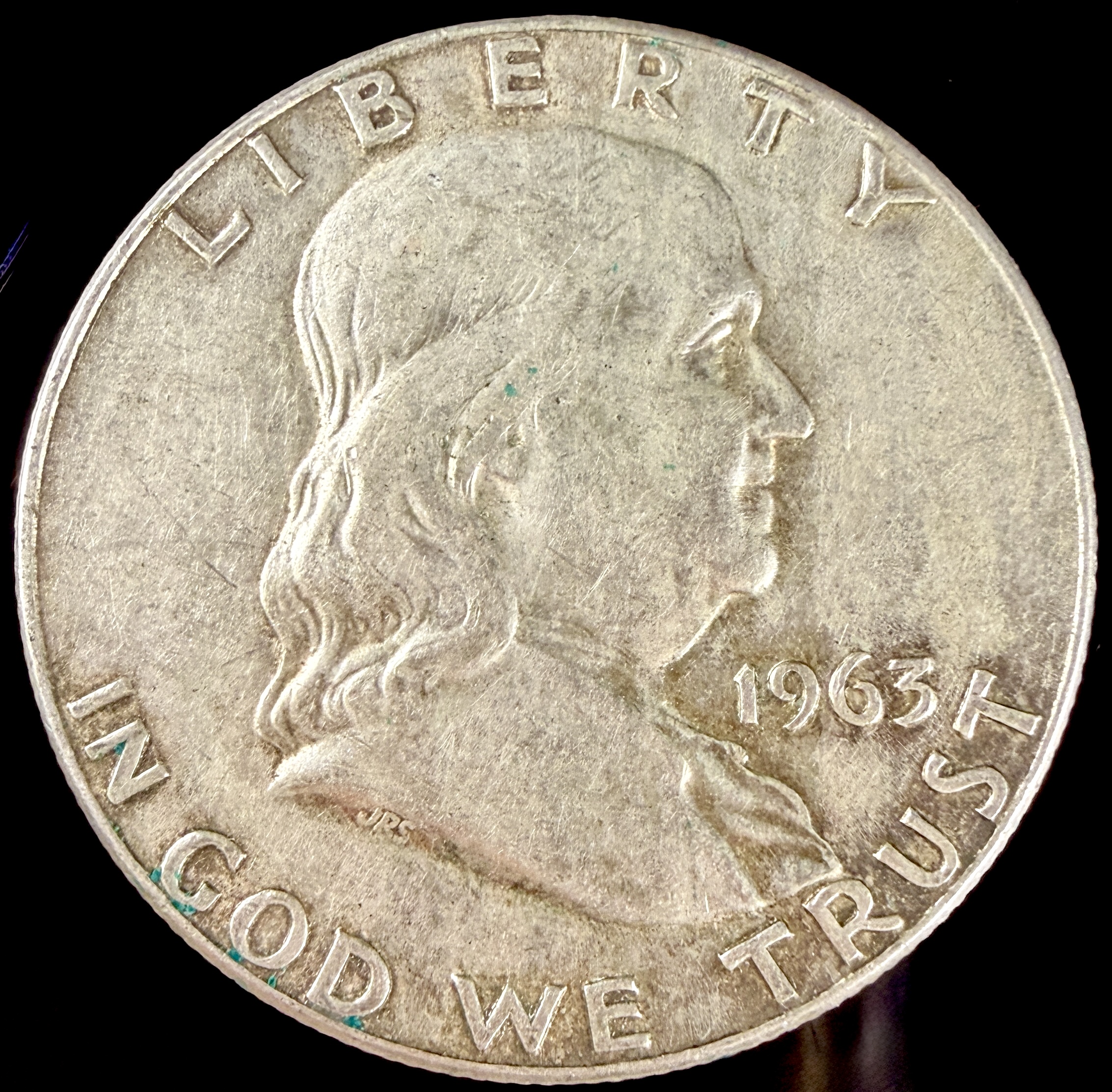 Three US Benjamin Franklin 90% Silver Half Dollars, 1948-D, 1952-D, and 1963-D