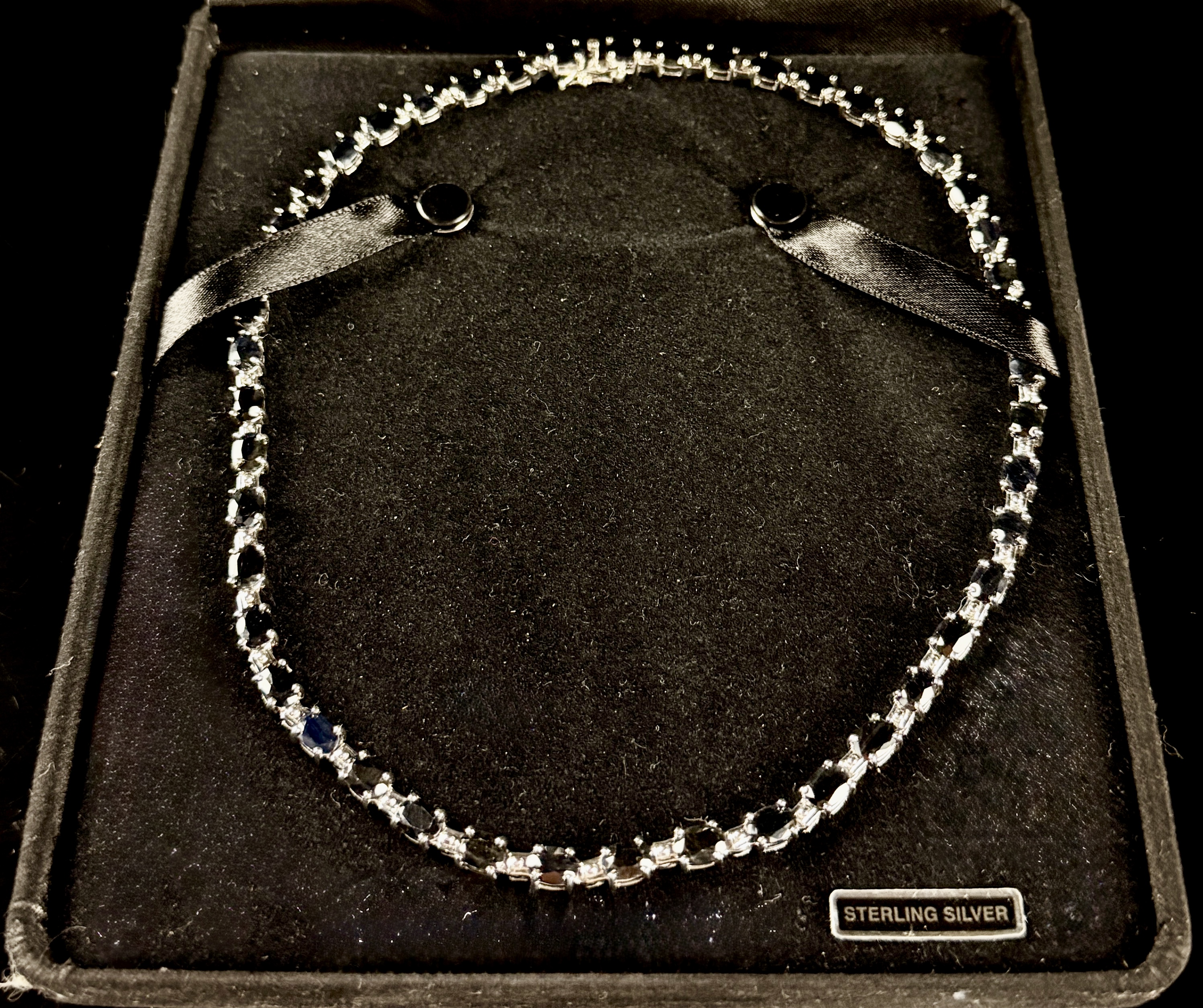 G.L.O. Sterling Silver and Blue Gemstone Tennis Necklace
