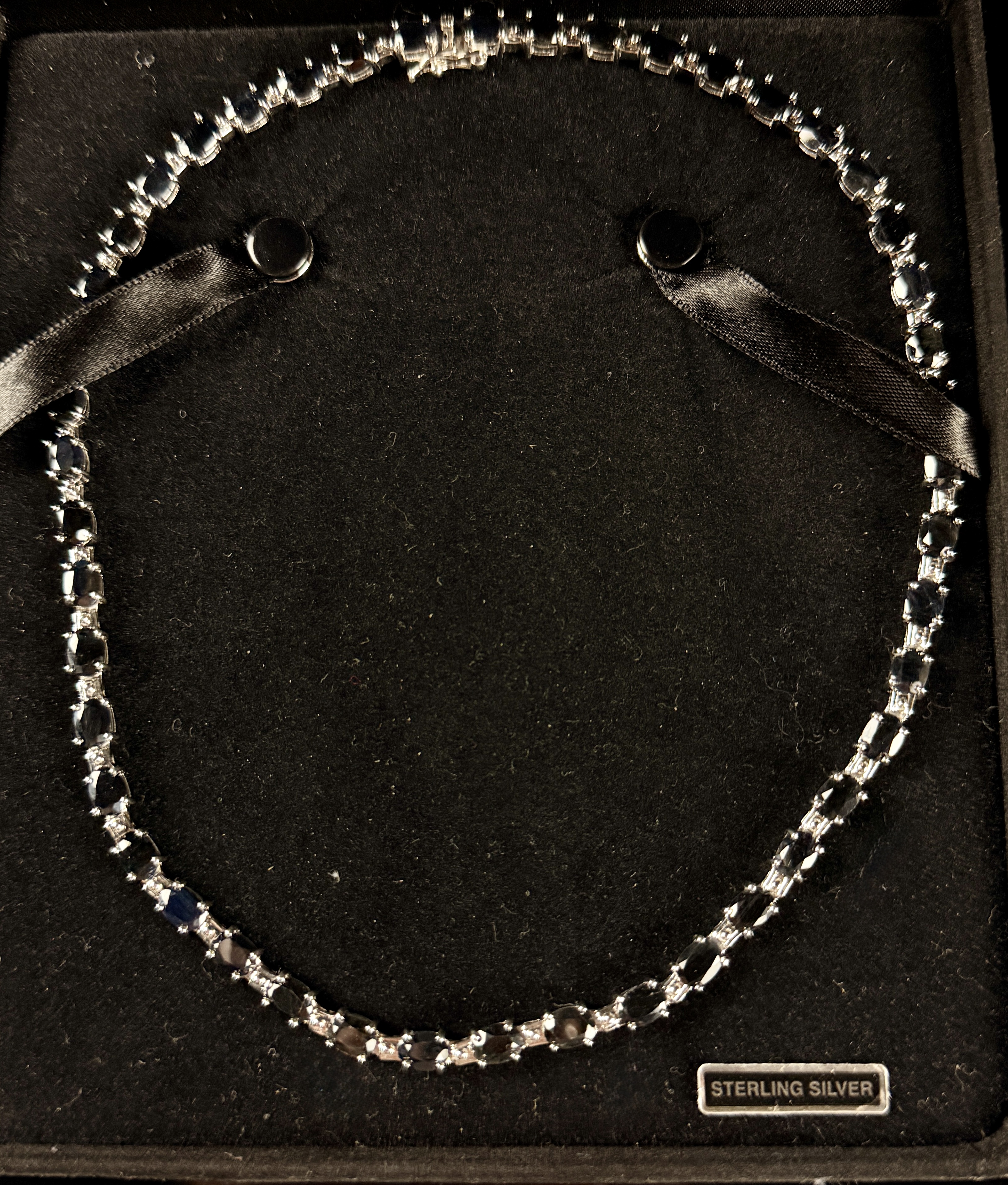 G.L.O. Sterling Silver and Blue Gemstone Tennis Necklace