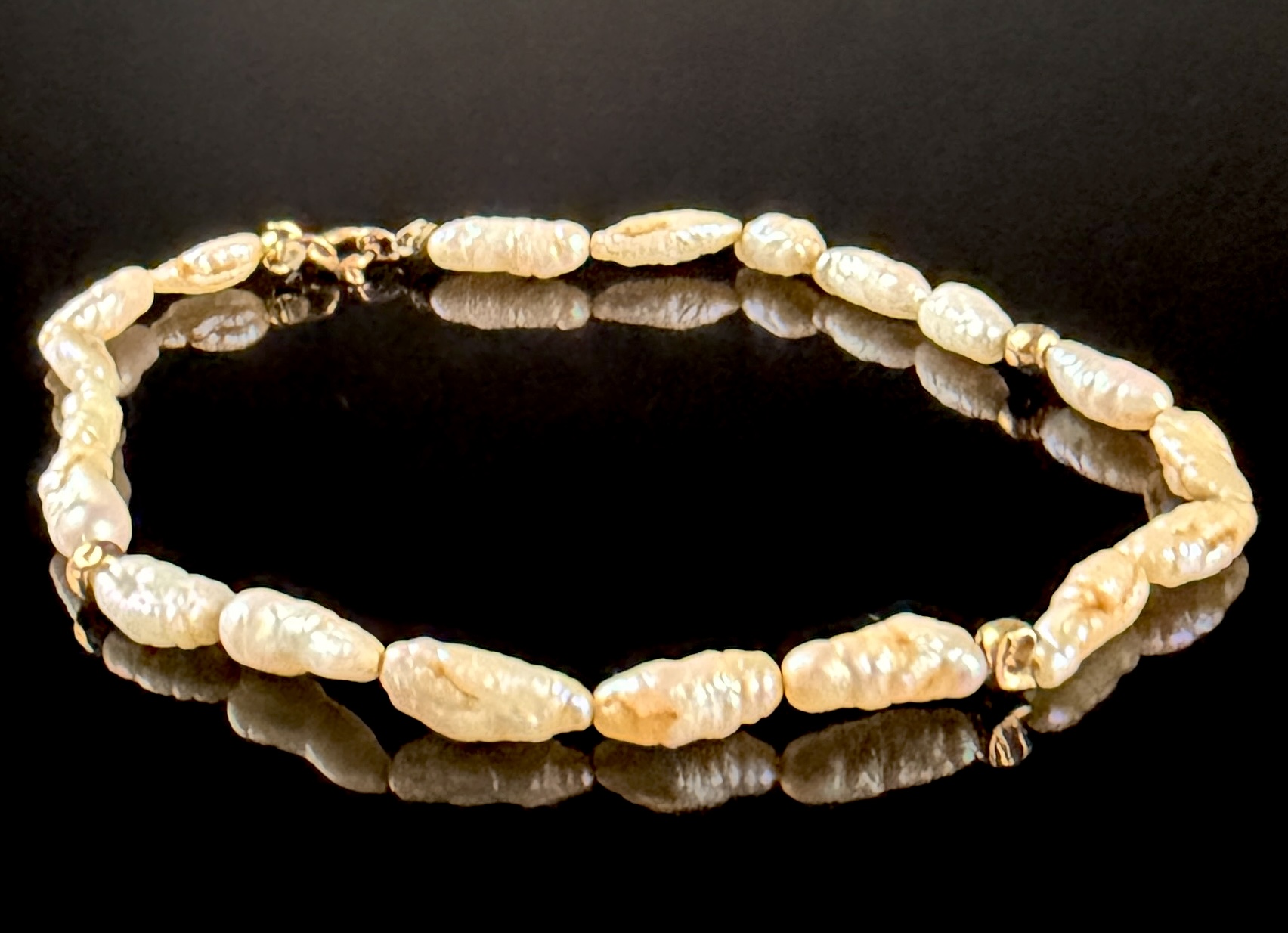 Vintage 14K Yellow Gold and Rice Pearl Beaded Bracelet
