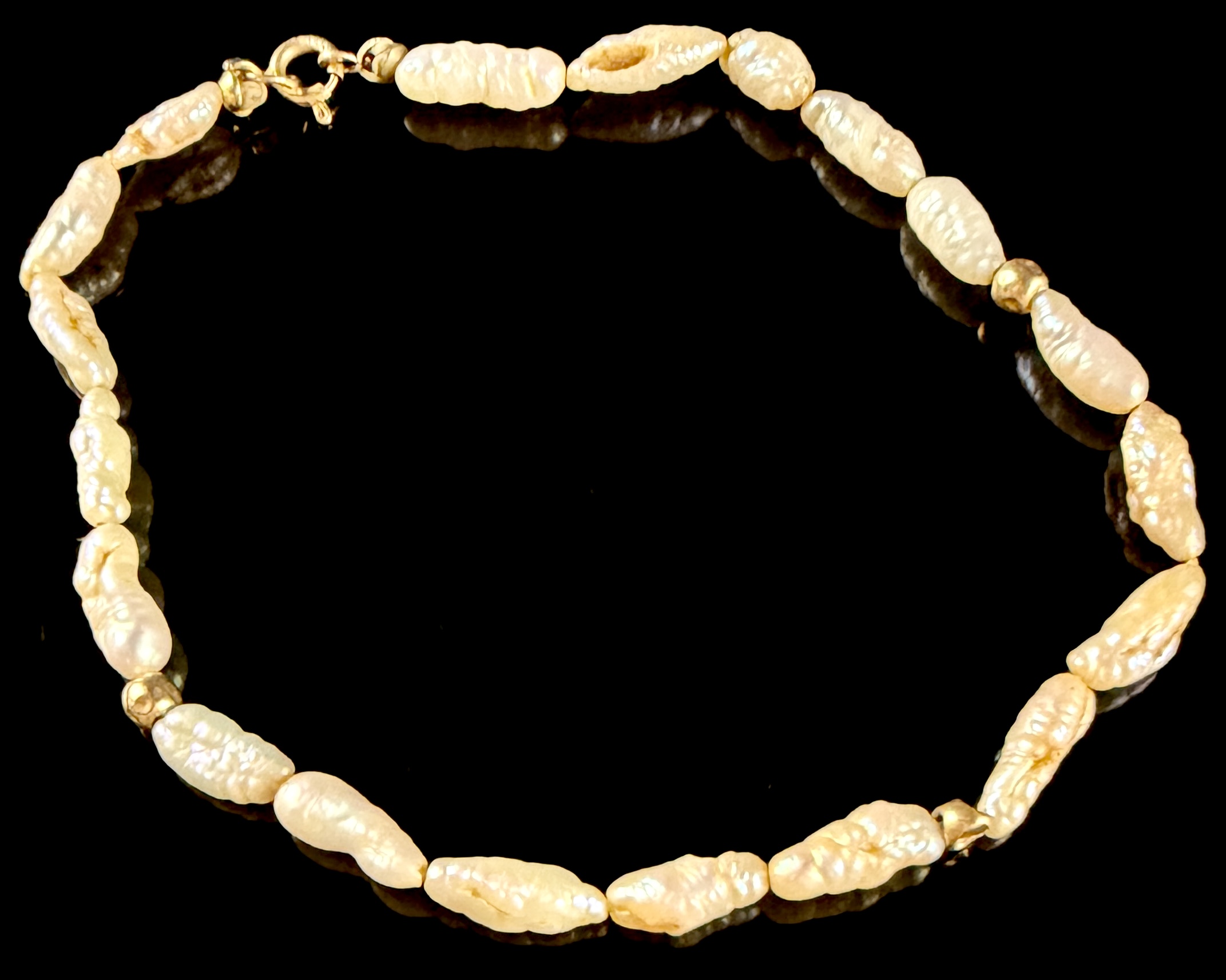 Vintage 14K Yellow Gold and Rice Pearl Beaded Bracelet
