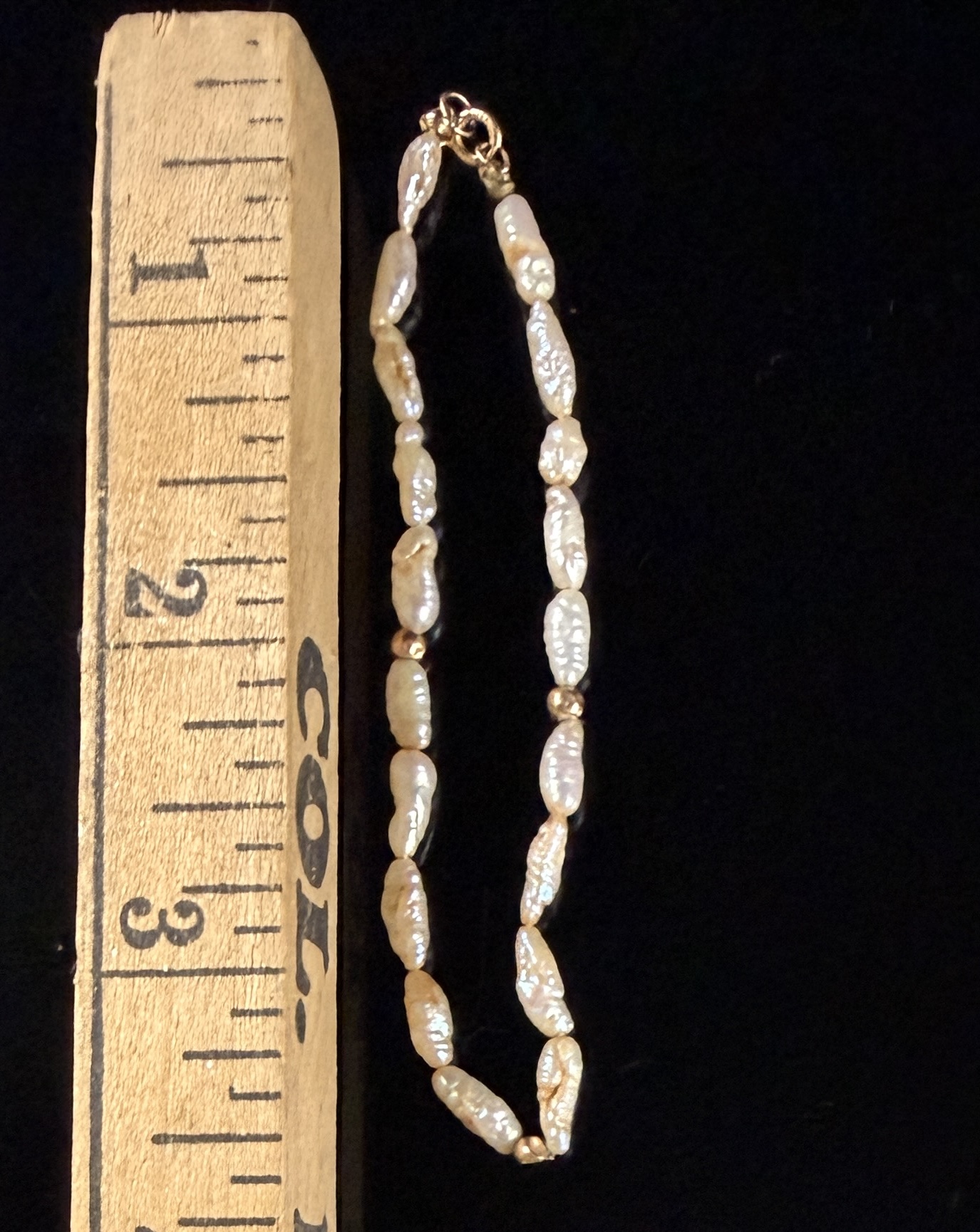Vintage 14K Yellow Gold and Rice Pearl Beaded Bracelet