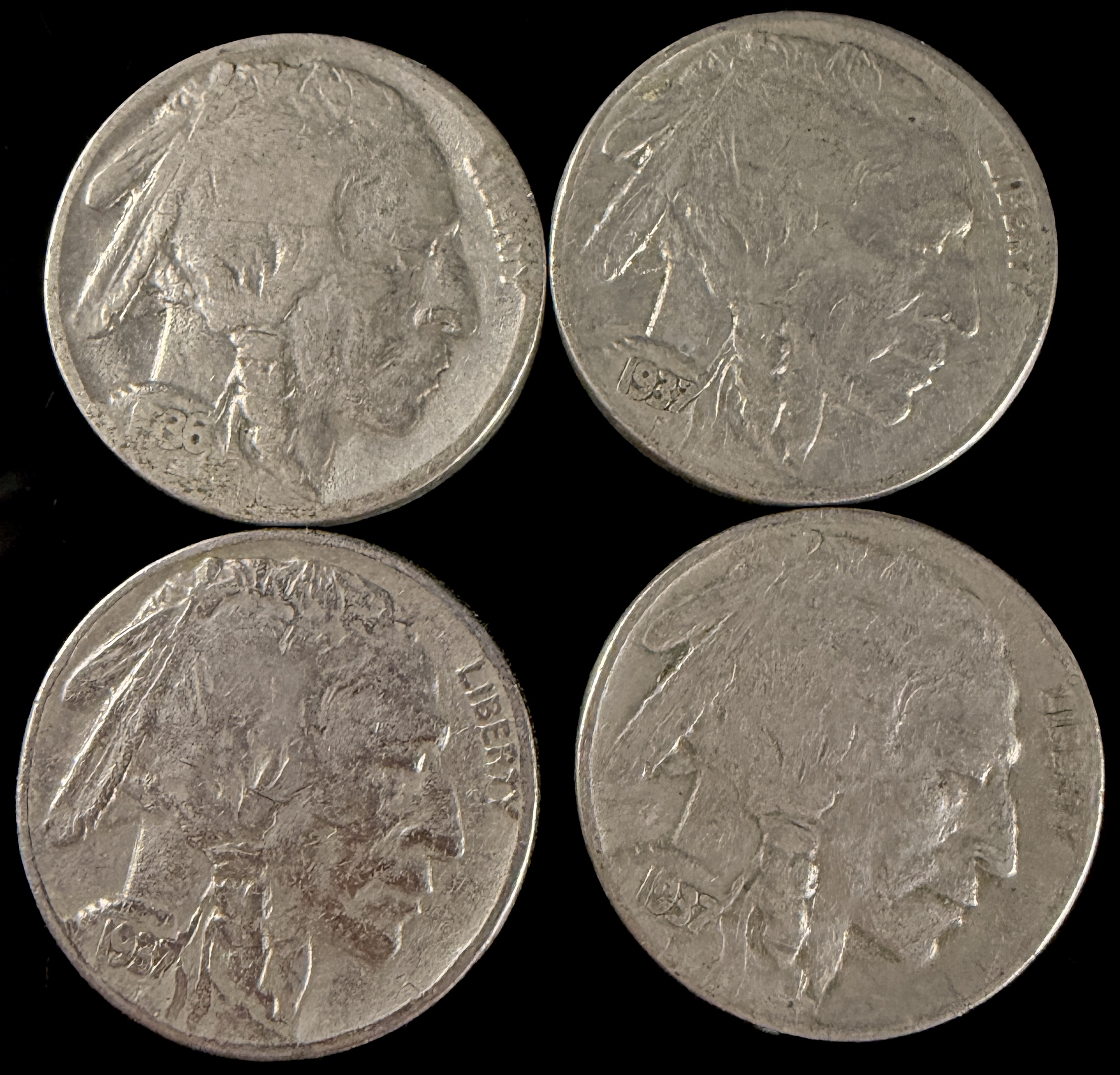 A Collection of US Five-Cent Coins Including Buffalo Nickels and Jefferson Silver War Nickel