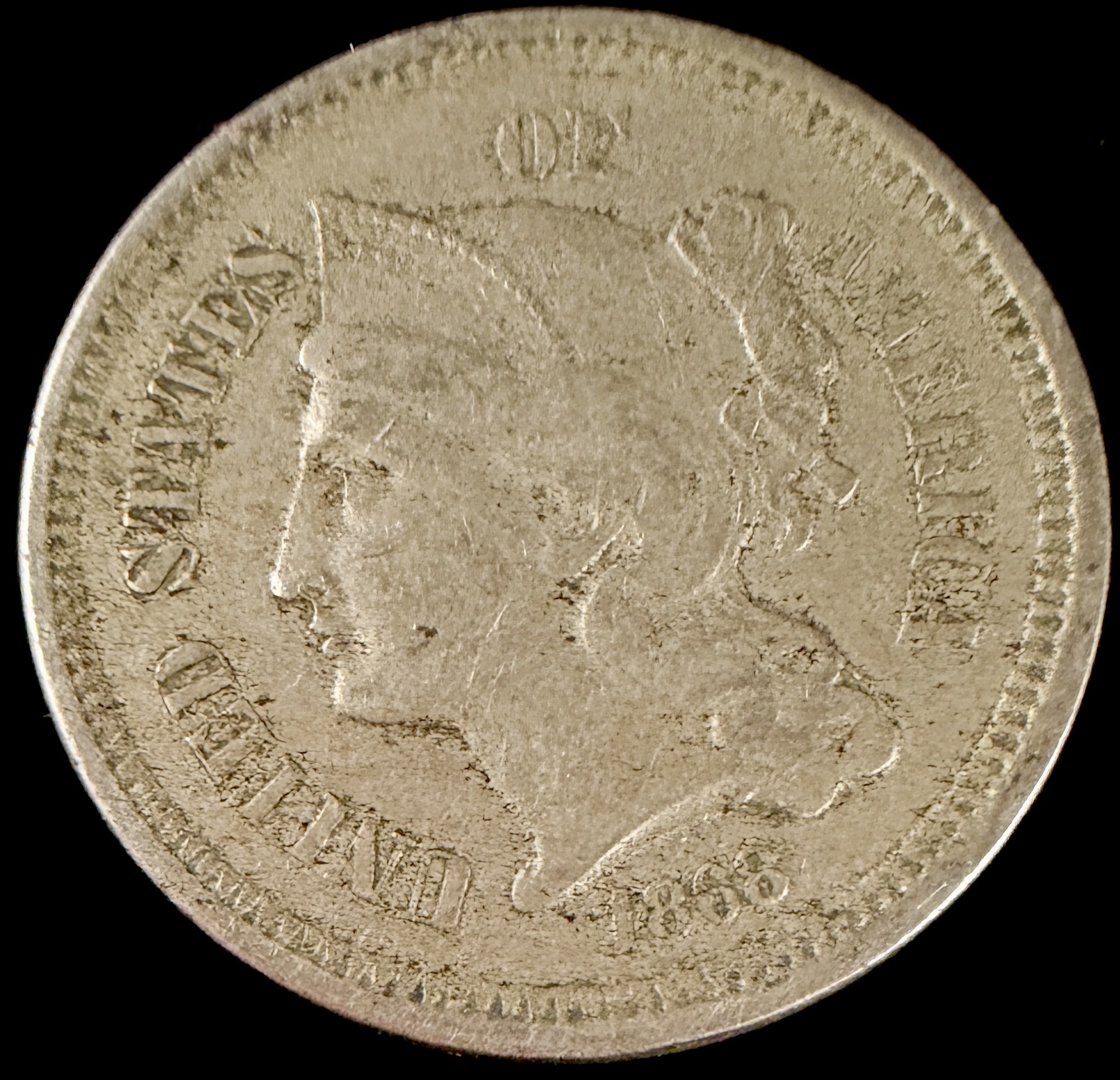 US 1868 Three-Cent Nickel Coin