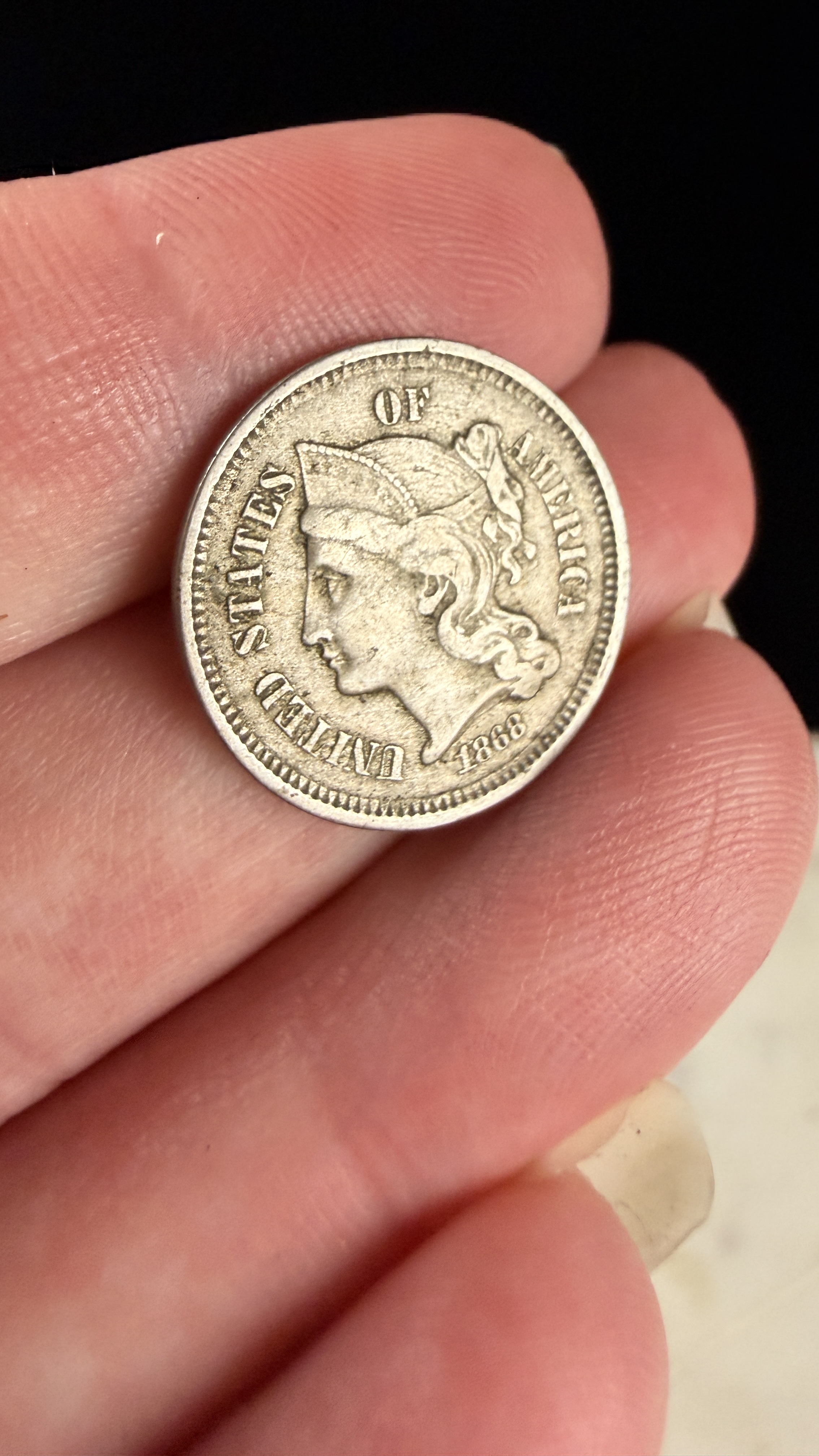 US 1868 Three-Cent Nickel Coin