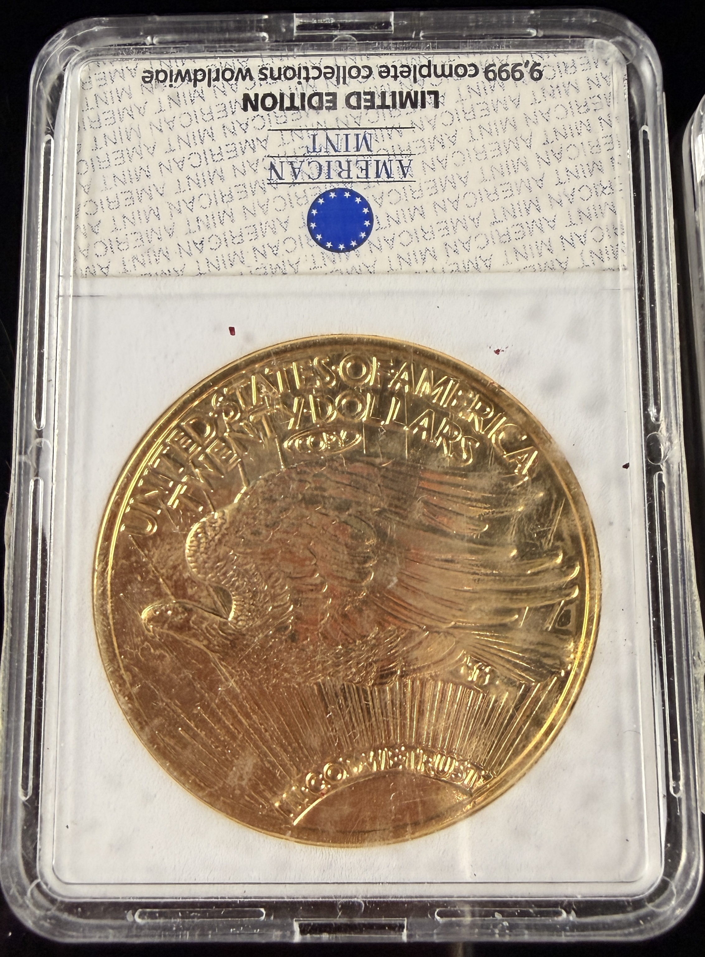 Three American Mint 1933 Saint-Gaudens Double Eagle Replicas Layered in 24k Gold
