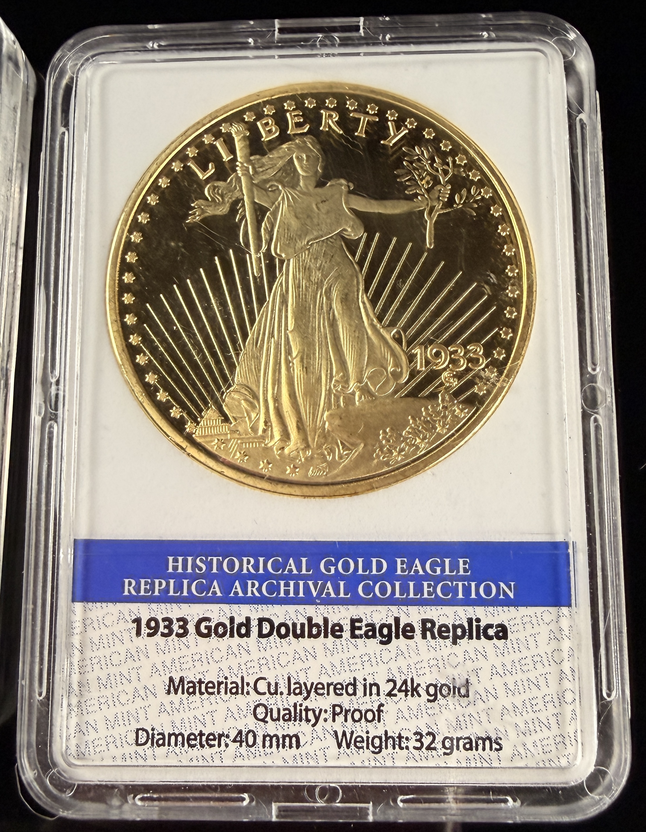 Three American Mint 1933 Saint-Gaudens Double Eagle Replicas Layered in 24k Gold