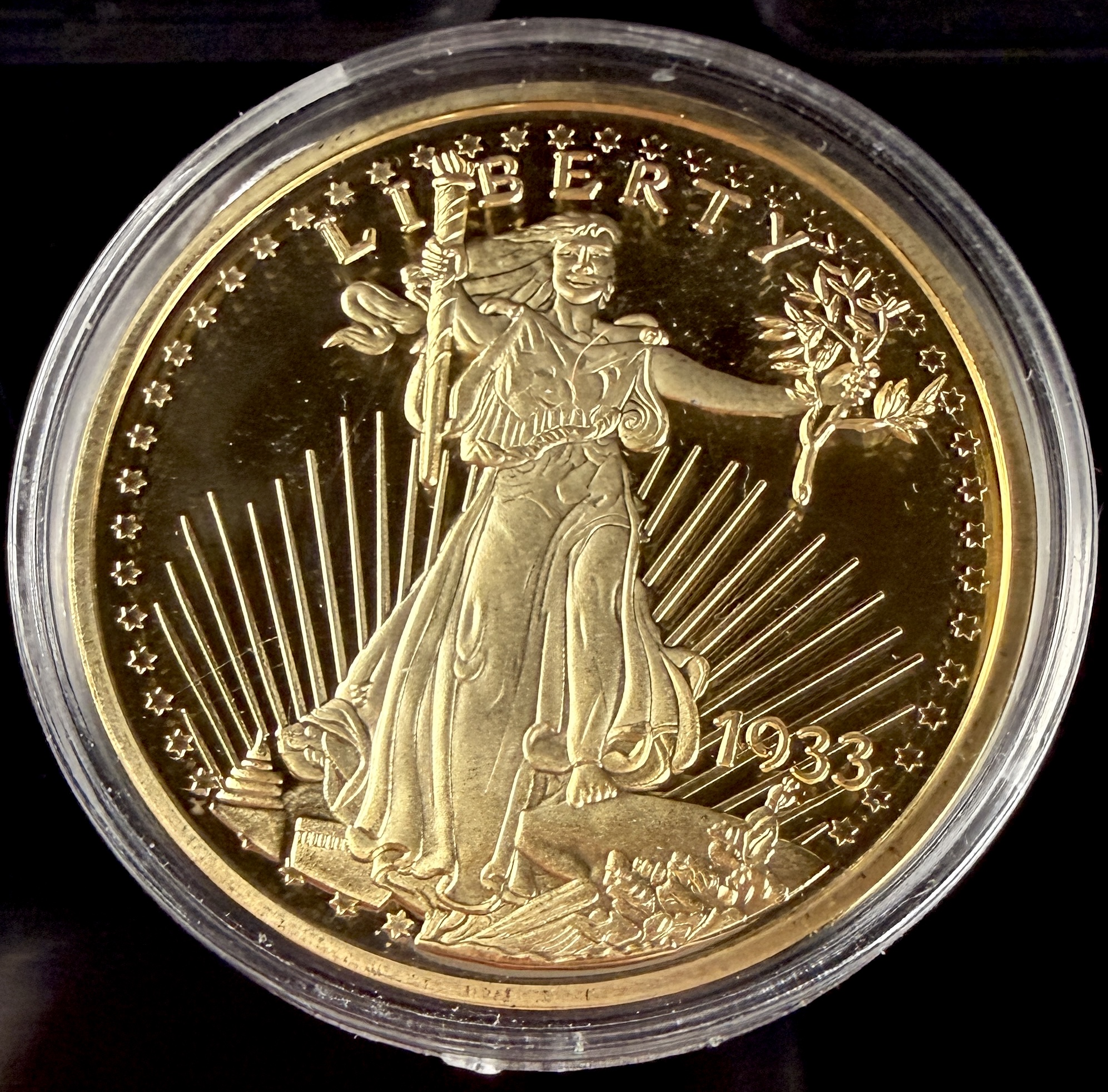 Three American Mint 1933 Saint-Gaudens Double Eagle Replicas Layered in 24k Gold