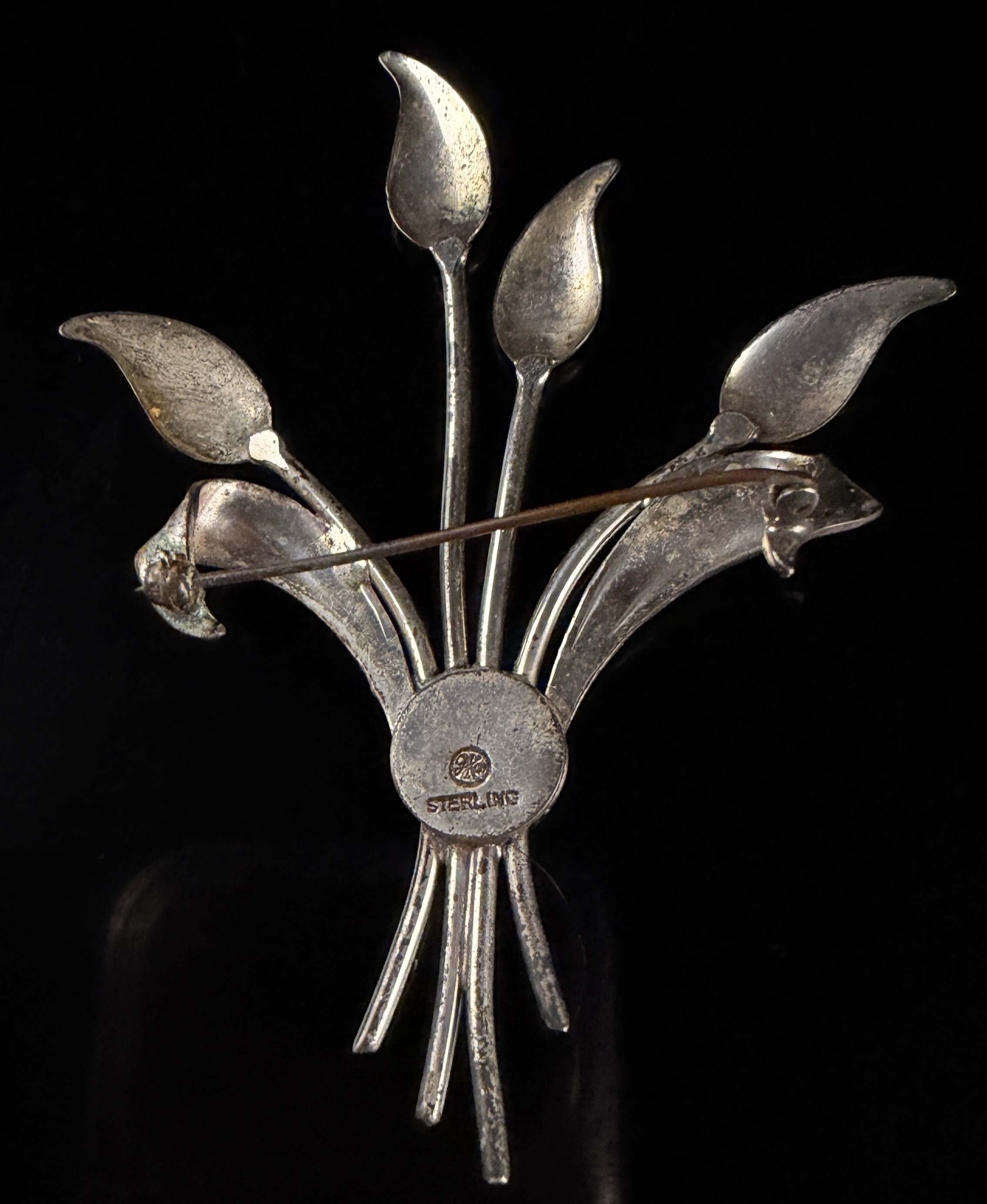 Mid-Century Sterling Silver Lily Bouquet Brooch