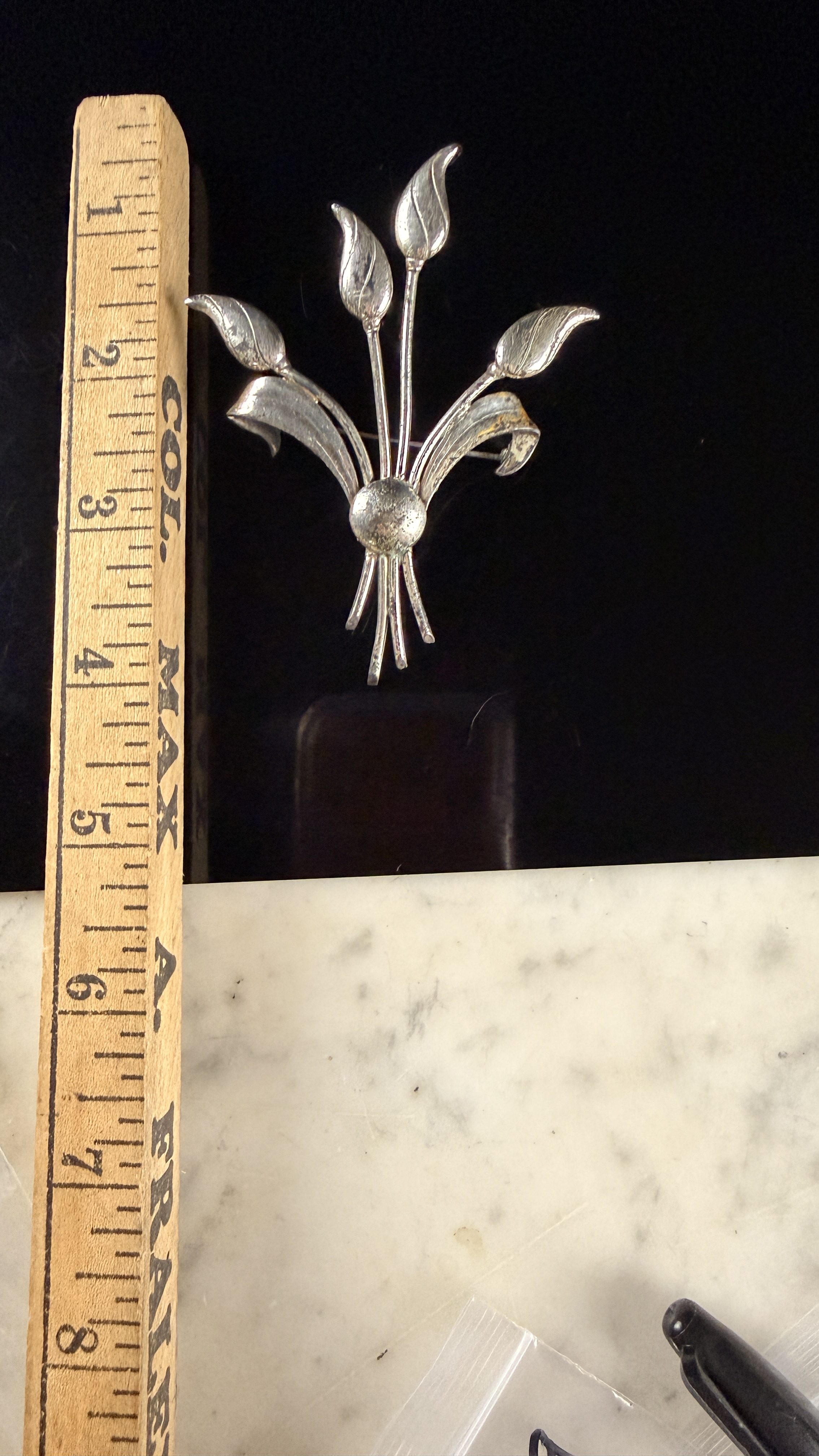 Mid-Century Sterling Silver Lily Bouquet Brooch
