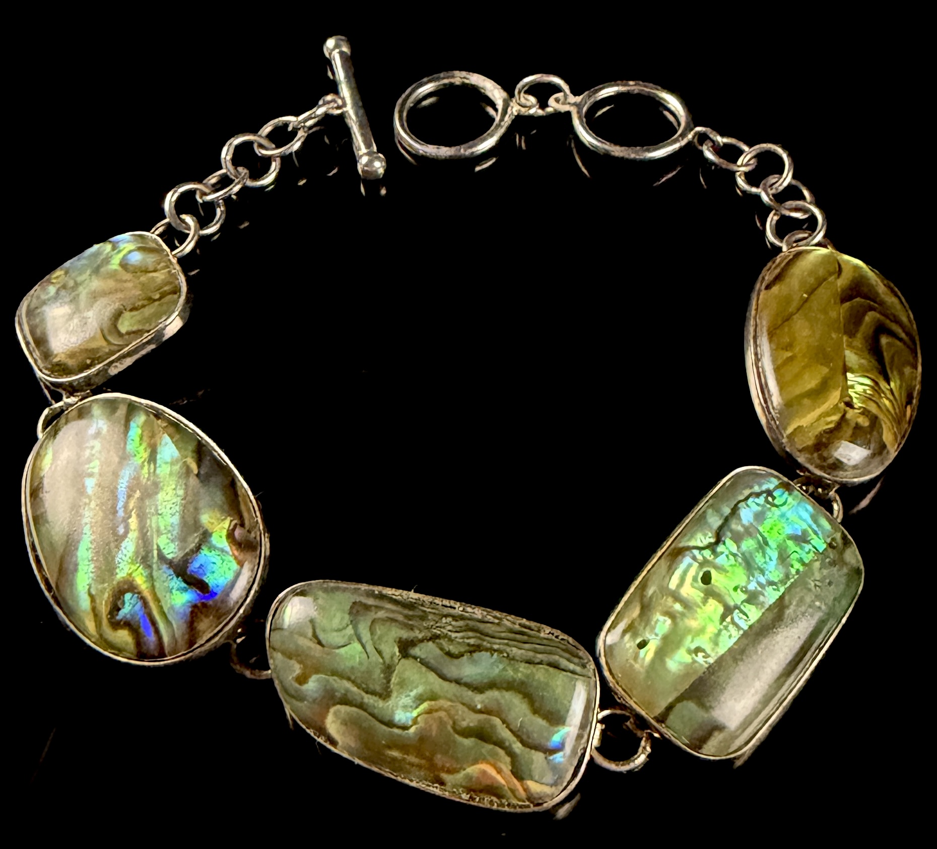Lucas Lameth Sterling Silver and Abalone Shell Link Bracelet