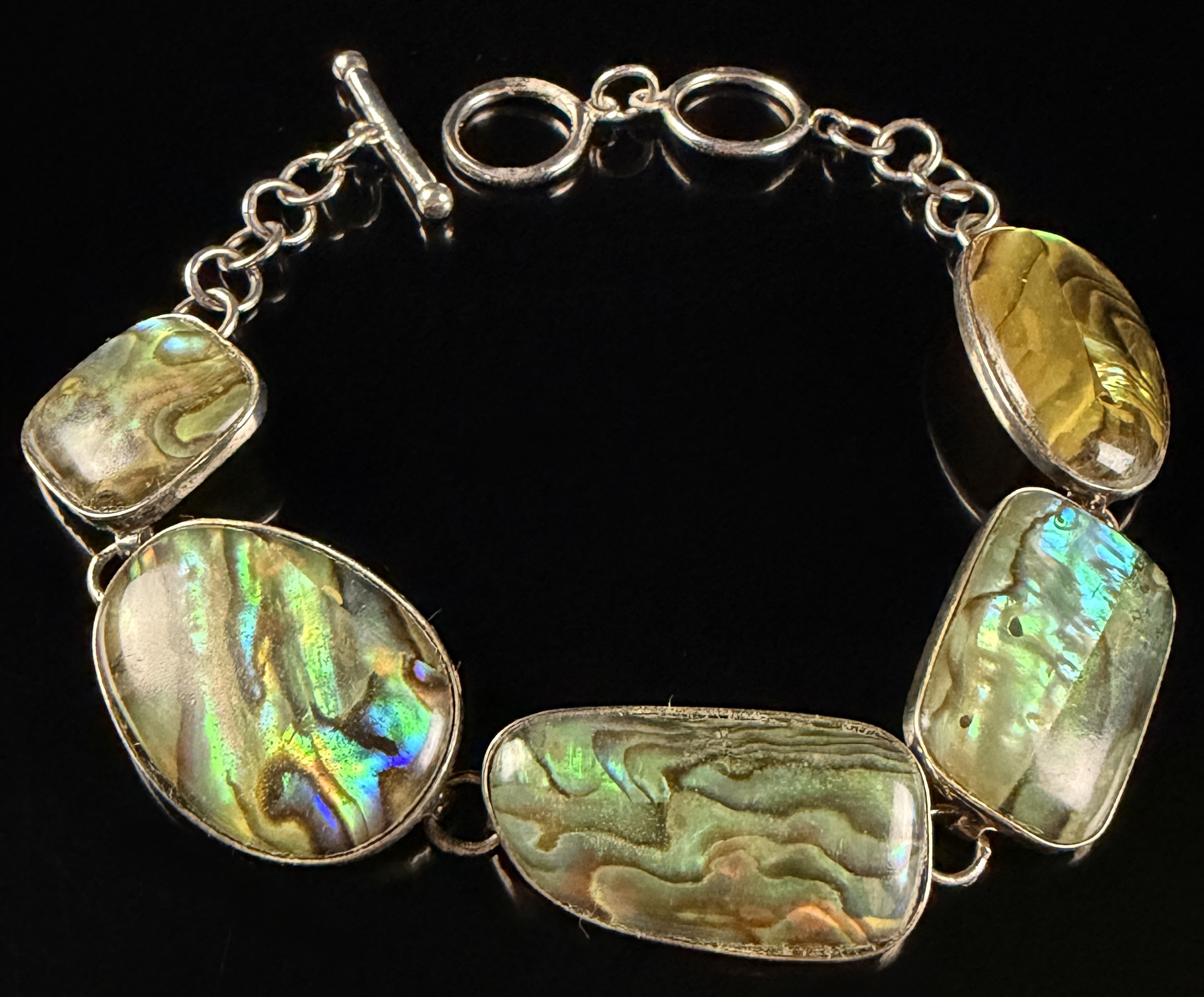 Lucas Lameth Sterling Silver and Abalone Shell Link Bracelet