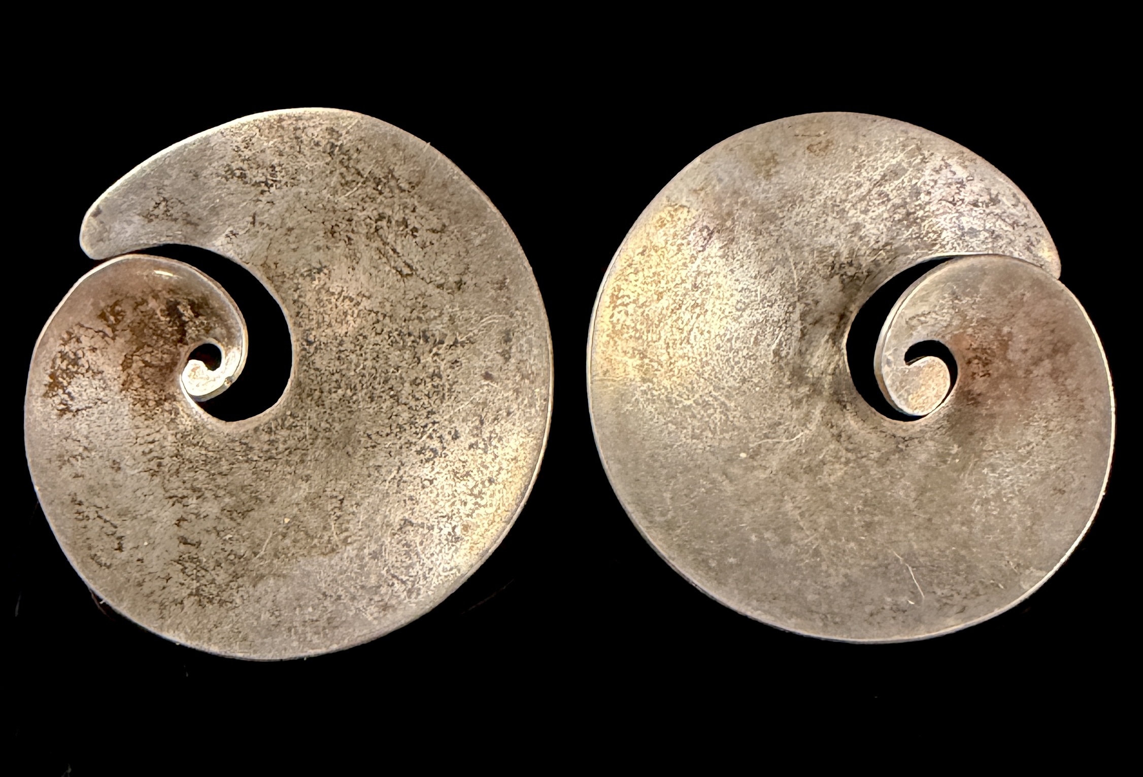 A Pair of Mexican Modernist Sterling Silver Spiral Earrings
