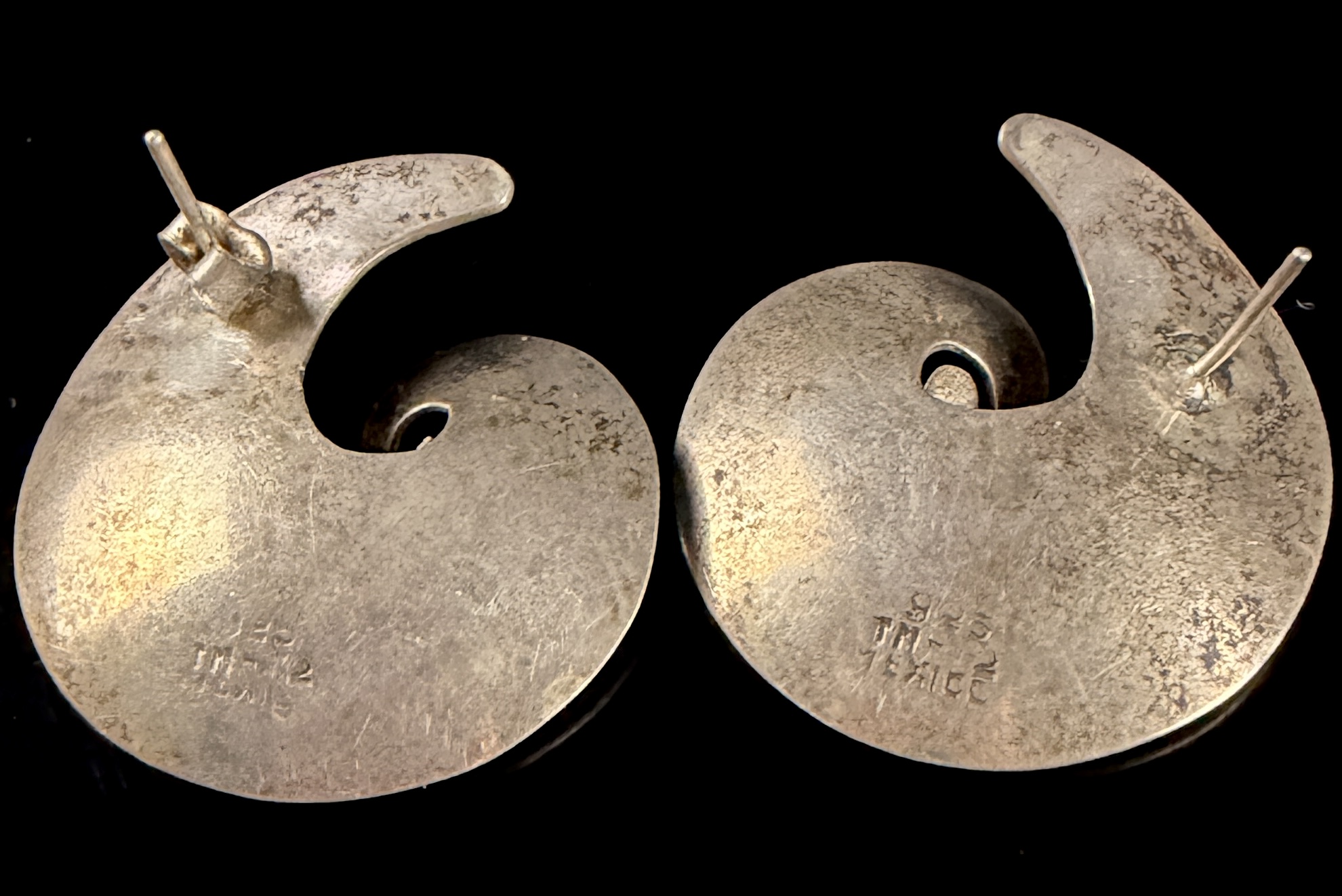 A Pair of Mexican Modernist Sterling Silver Spiral Earrings