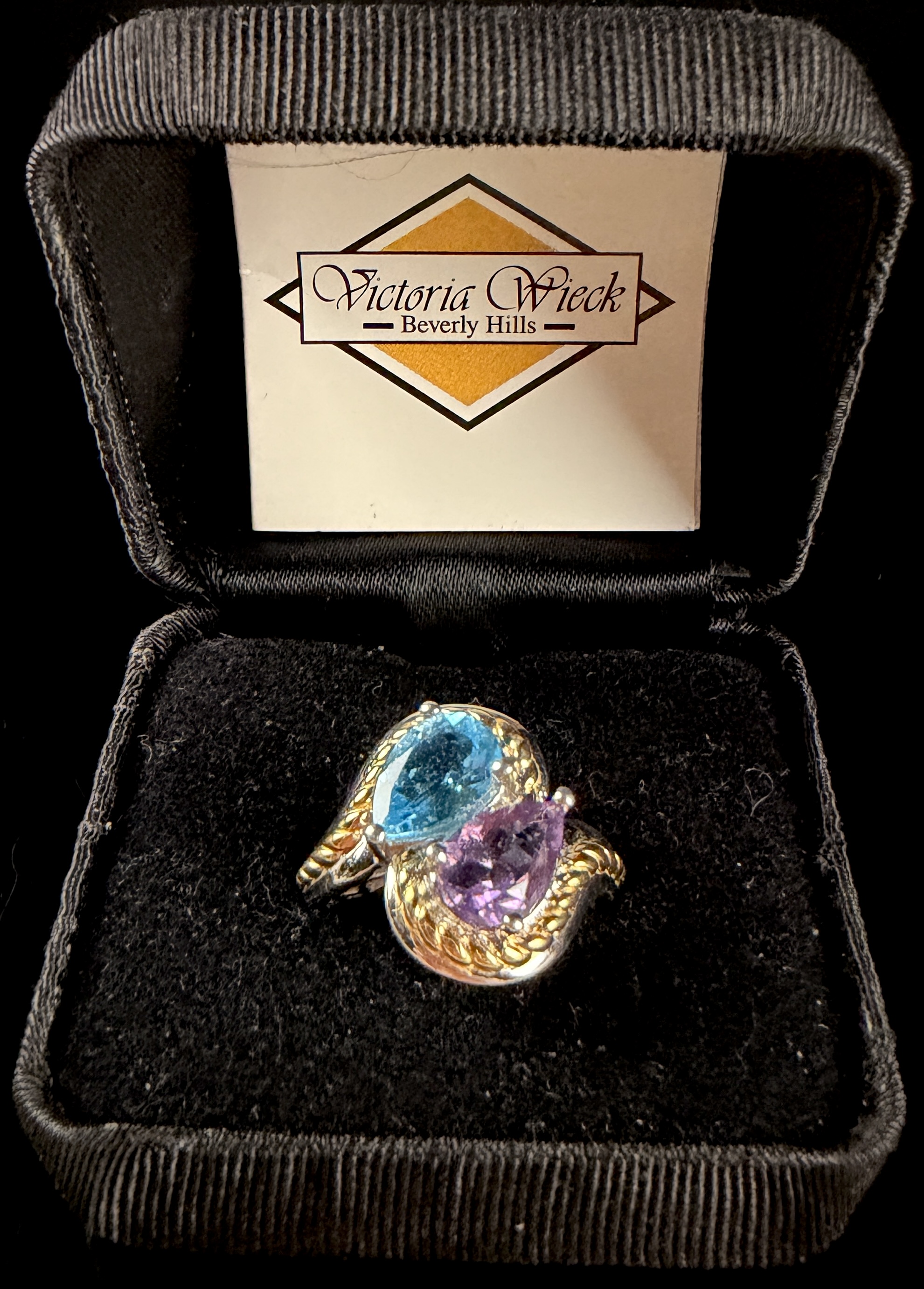 Victoria Wieck Sterling Silver and 14K Yellow Gold Two-Stone Bypass Ring