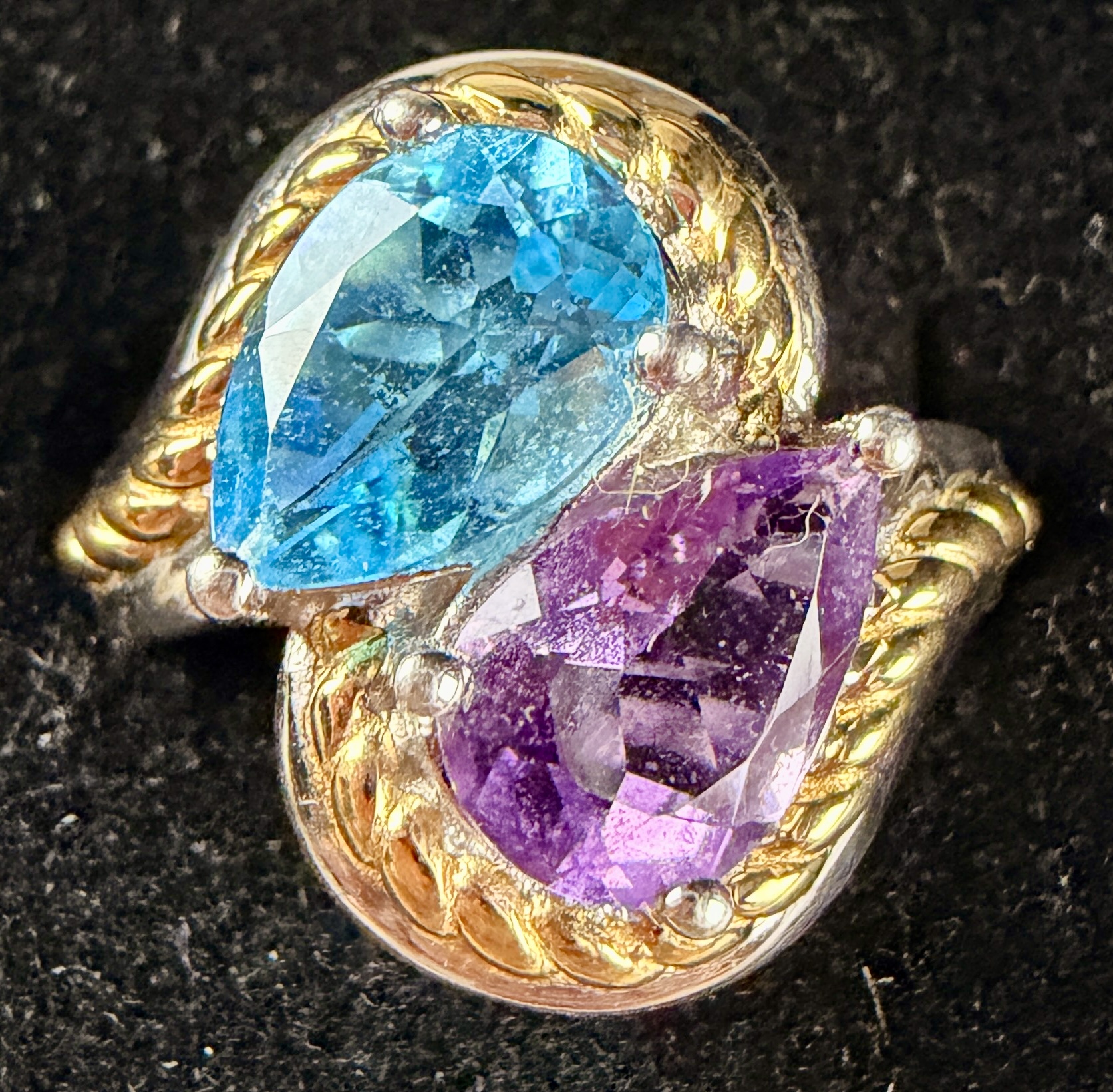 Victoria Wieck Sterling Silver and 14K Yellow Gold Two-Stone Bypass Ring