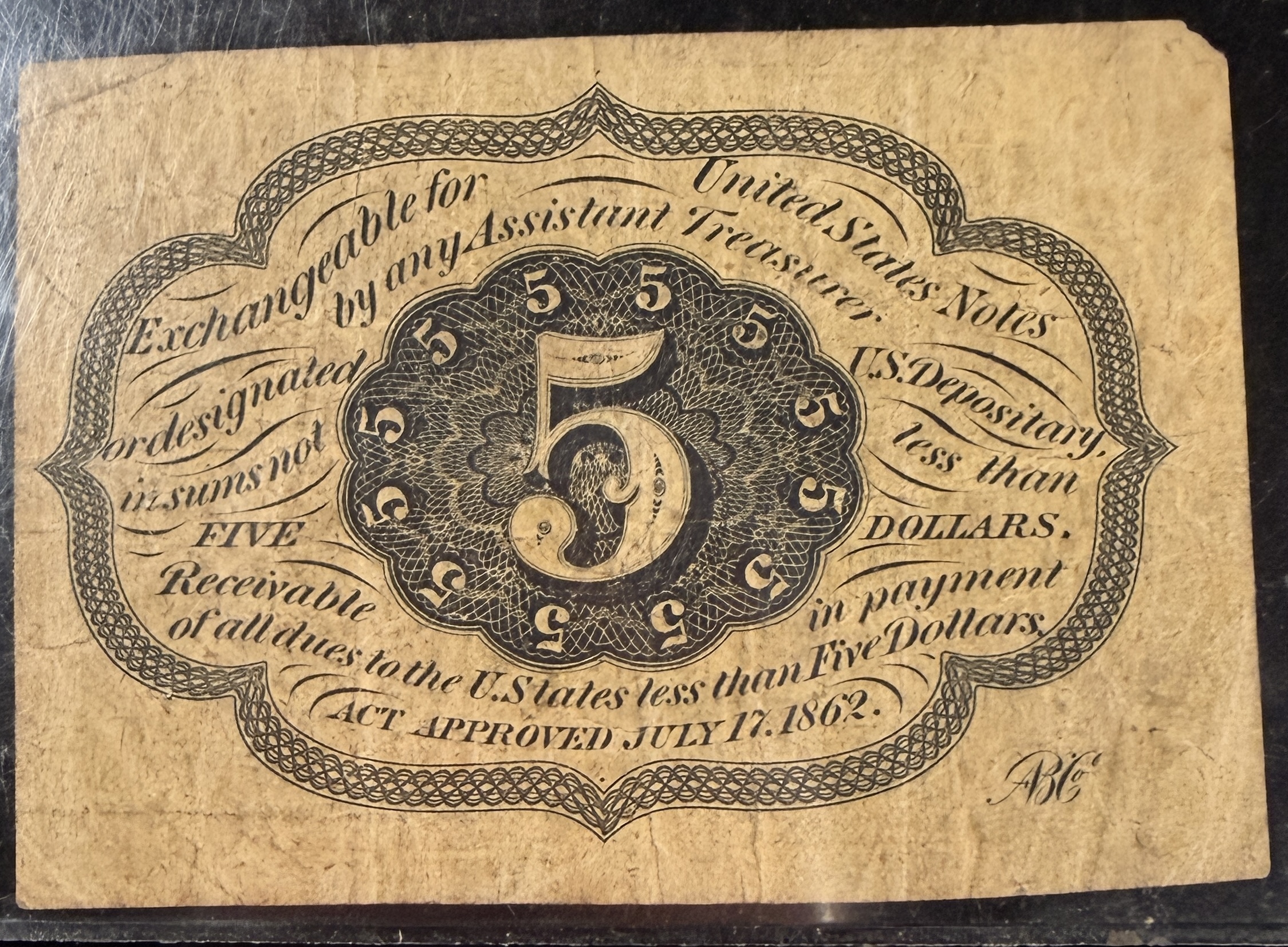 US 1862 5-Cent First Issue Postage Fractional Currency Note Fr 1230