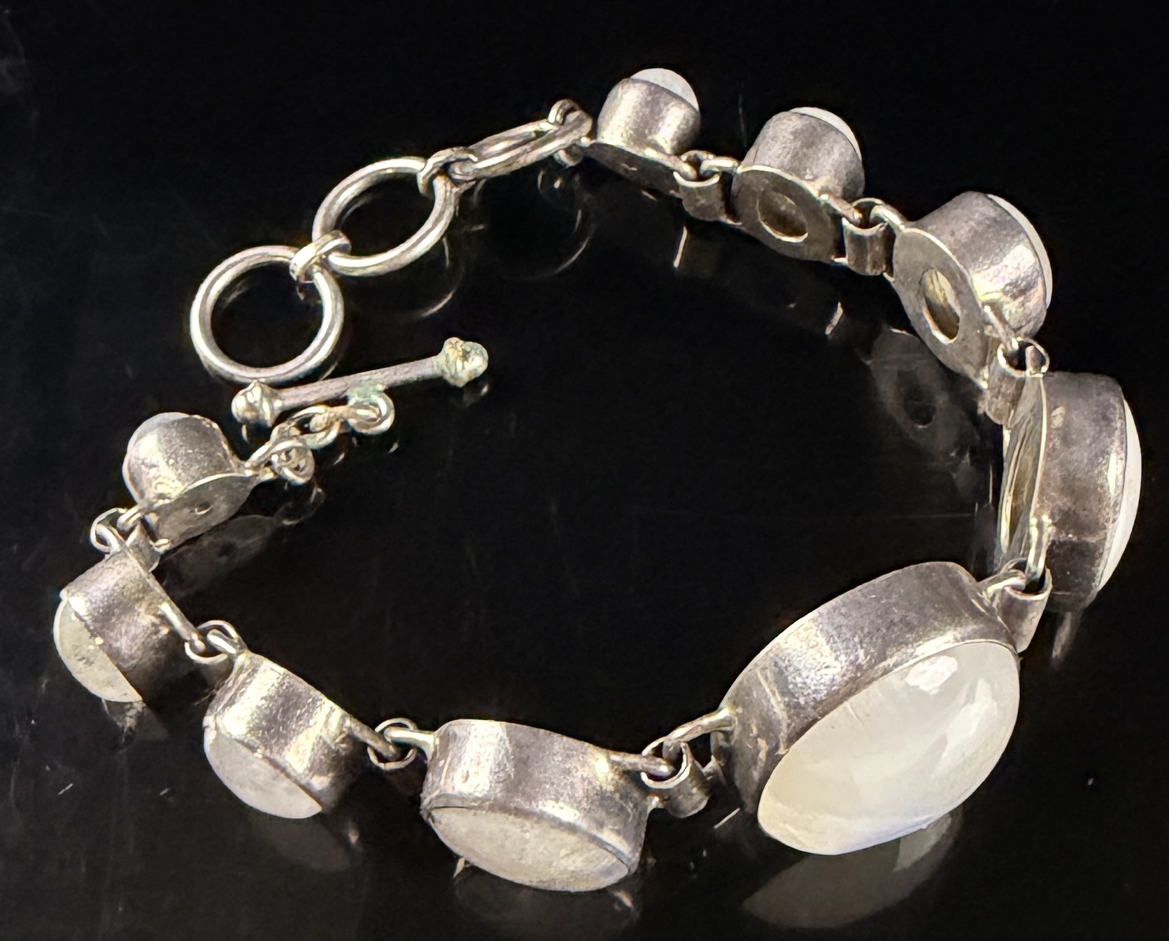 Sterling Silver and Graduated Rainbow Moonstone Link Bracelet