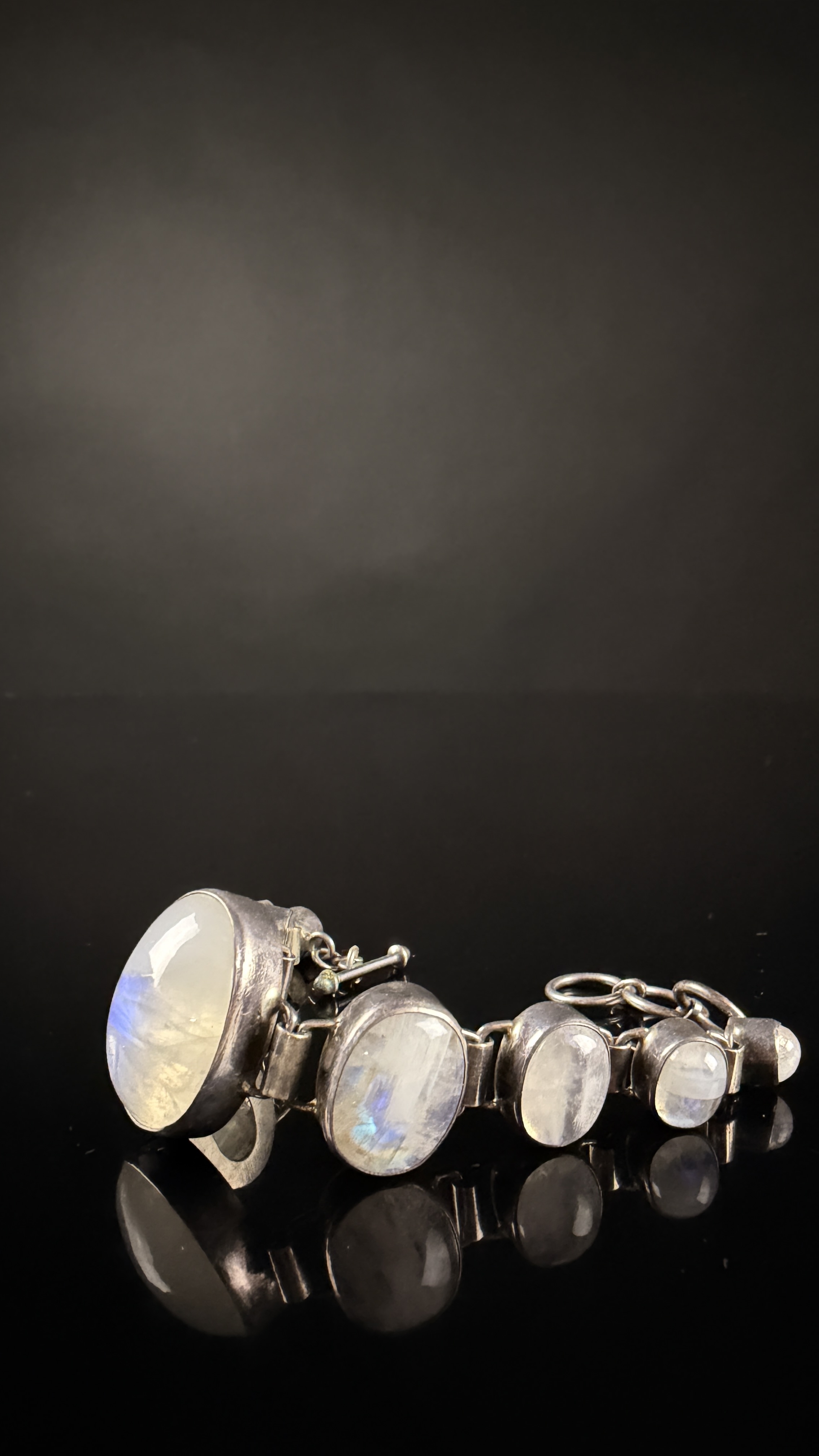 Sterling Silver and Graduated Rainbow Moonstone Link Bracelet