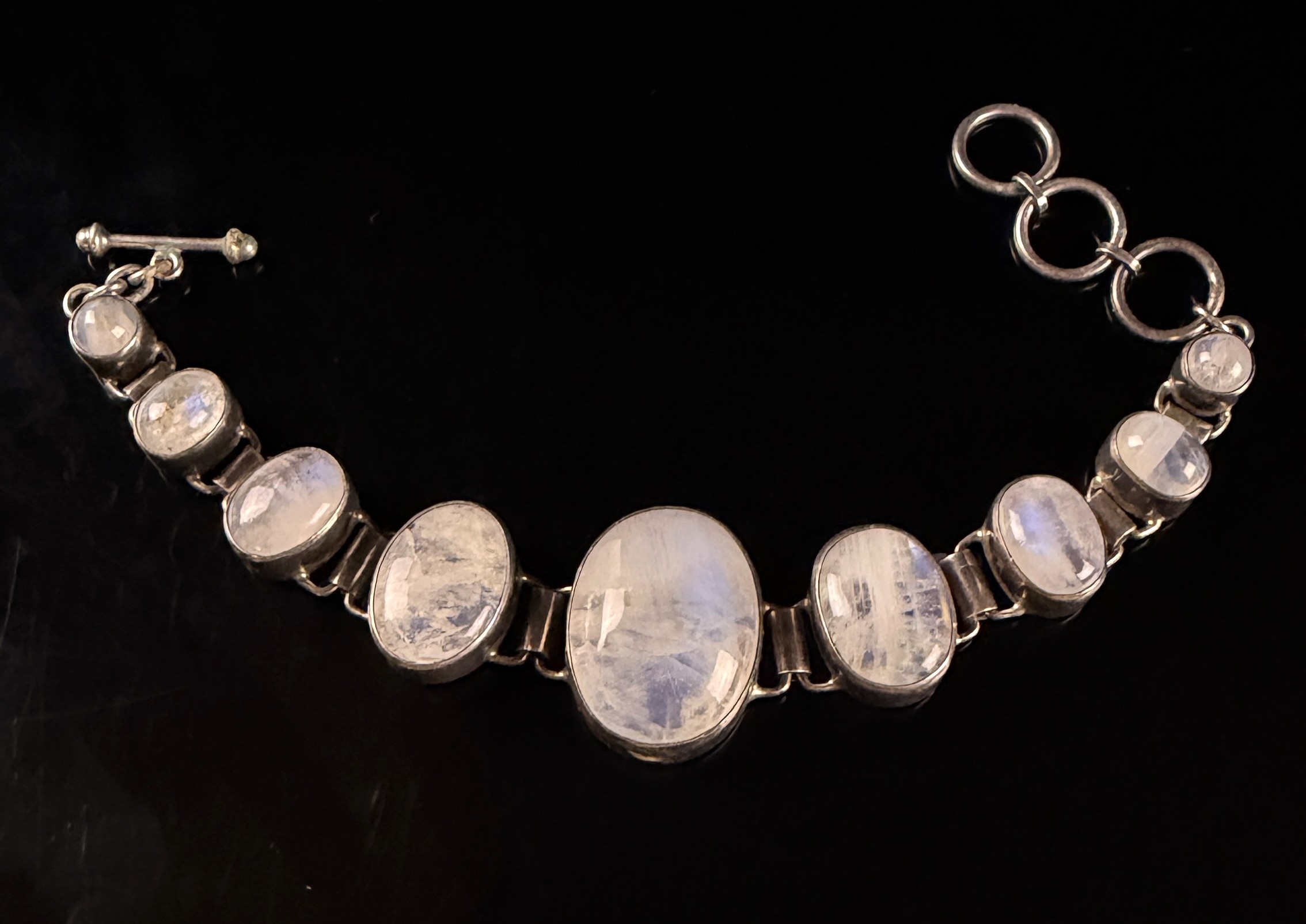 Sterling Silver and Graduated Rainbow Moonstone Link Bracelet