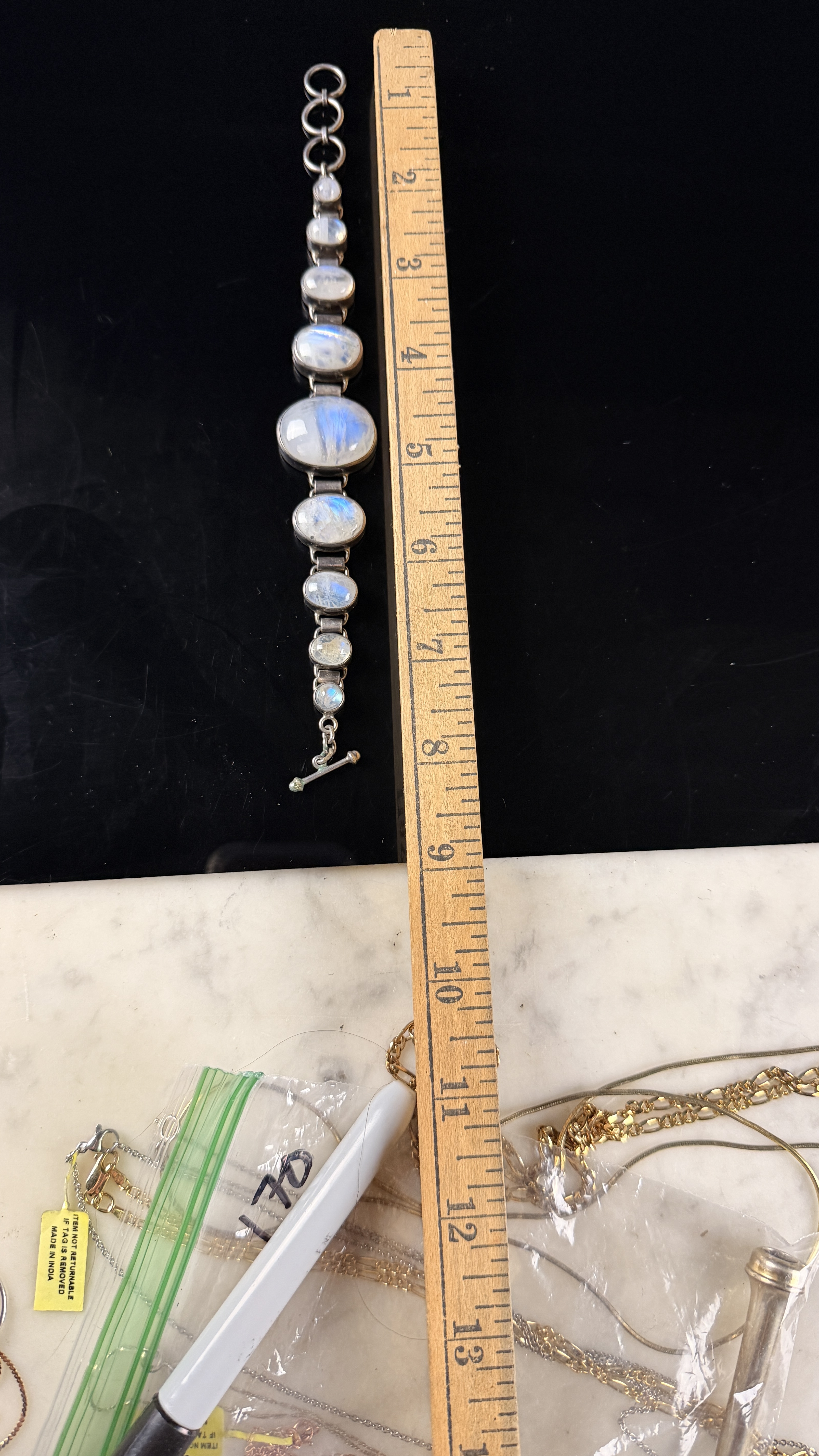 Sterling Silver and Graduated Rainbow Moonstone Link Bracelet