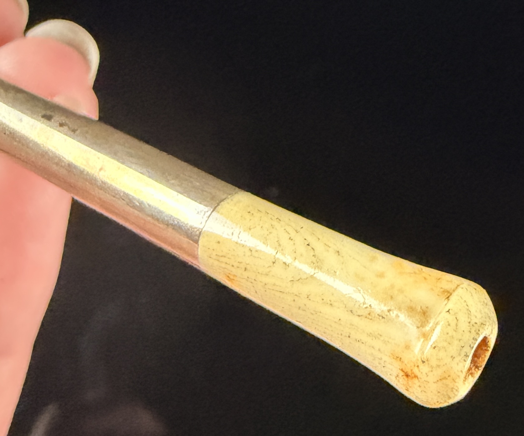 Silver Telescoping Cigarette Holder with Ejector Mechanism and Monogram DE