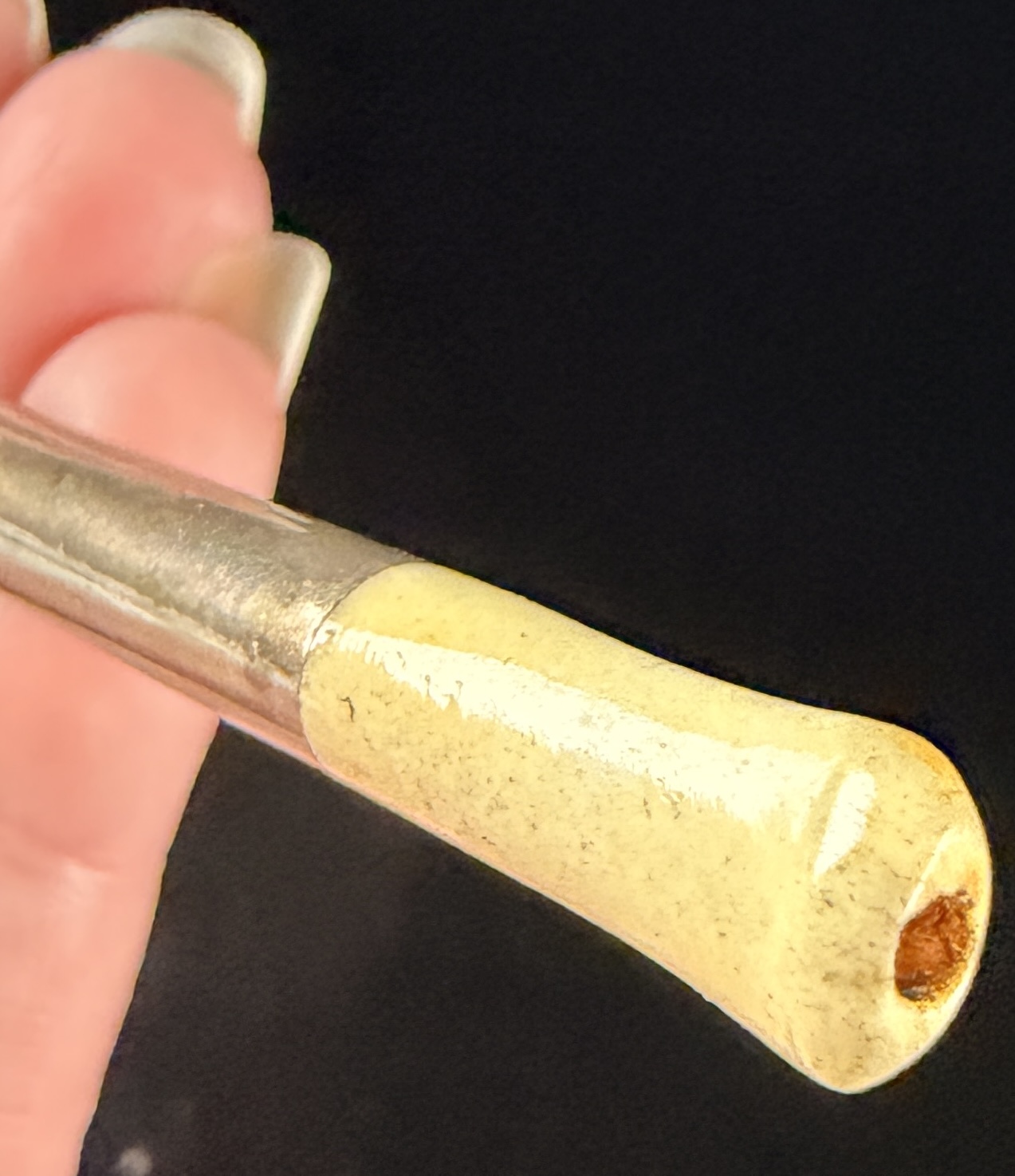 Silver Telescoping Cigarette Holder with Ejector Mechanism and Monogram DE