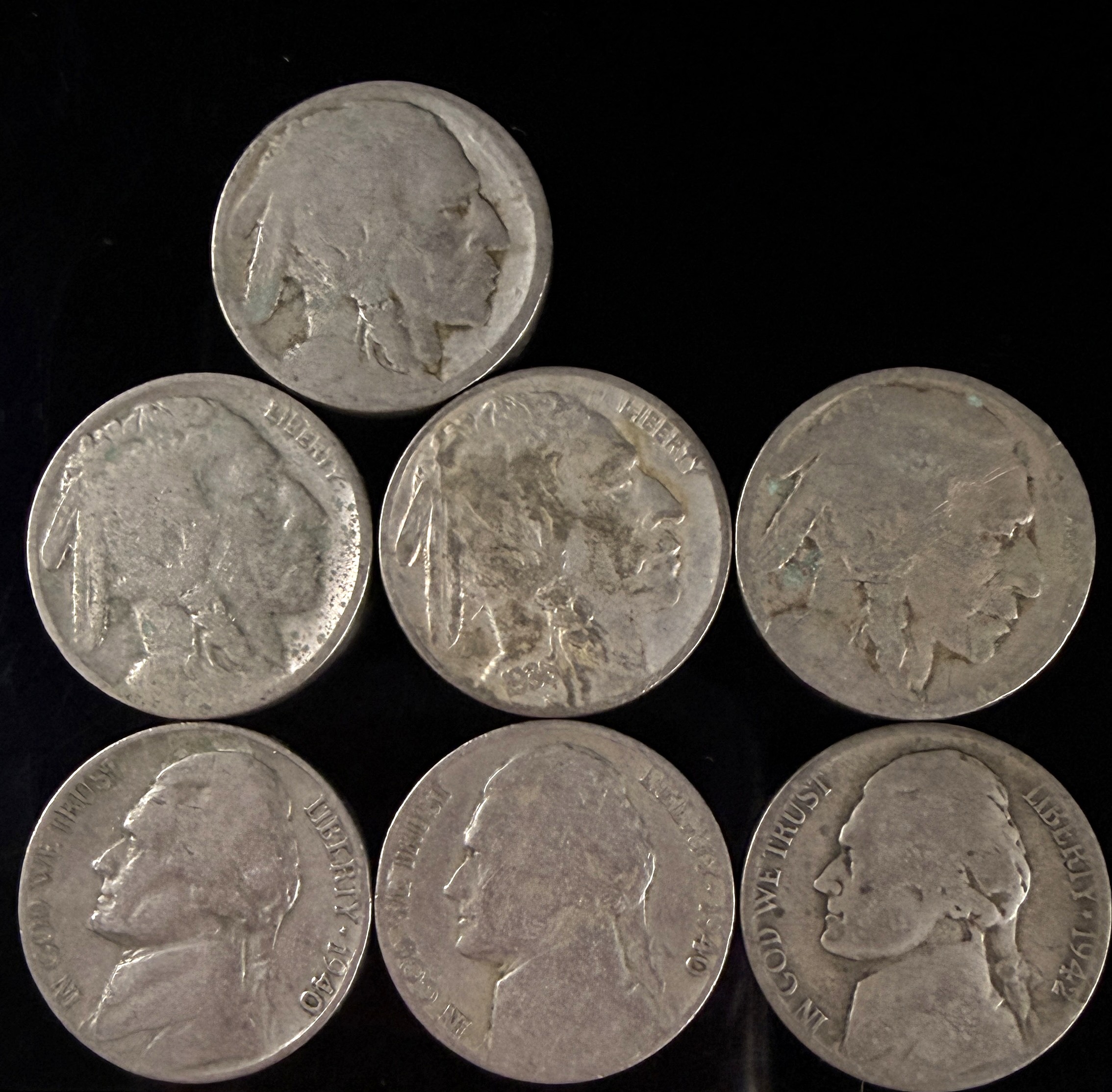 A Collection of US Buffalo and Jefferson Five-Cent Coins