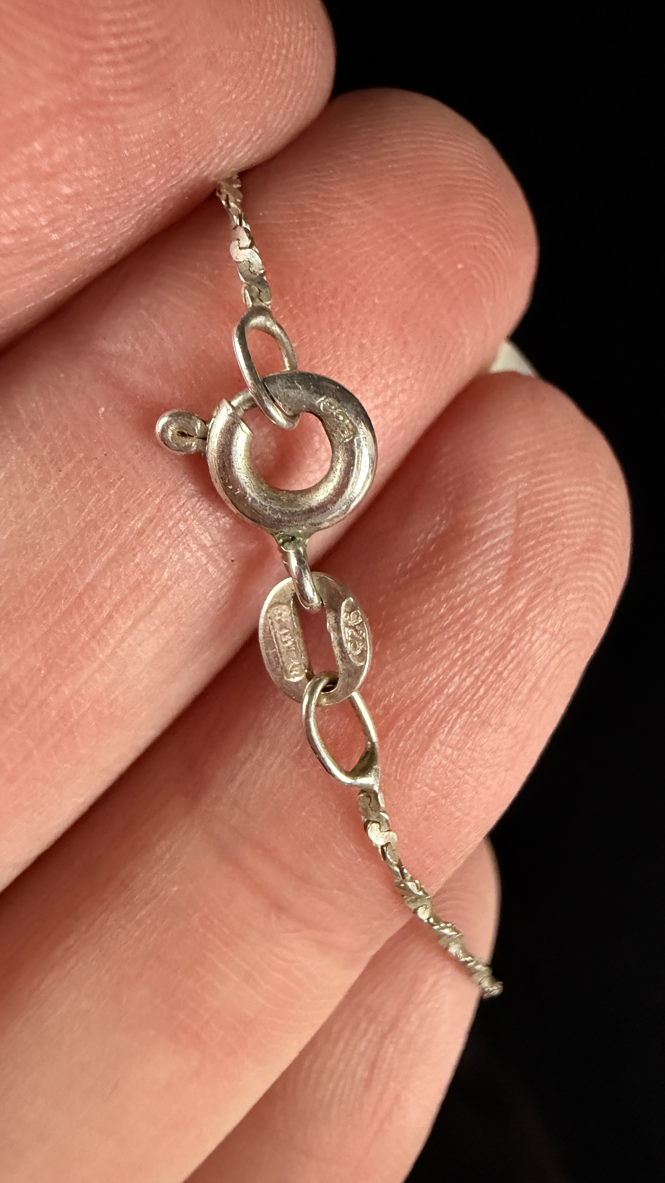 Italian Sterling Silver Serpentine Chain and Grapevine Motif Pendant Necklace