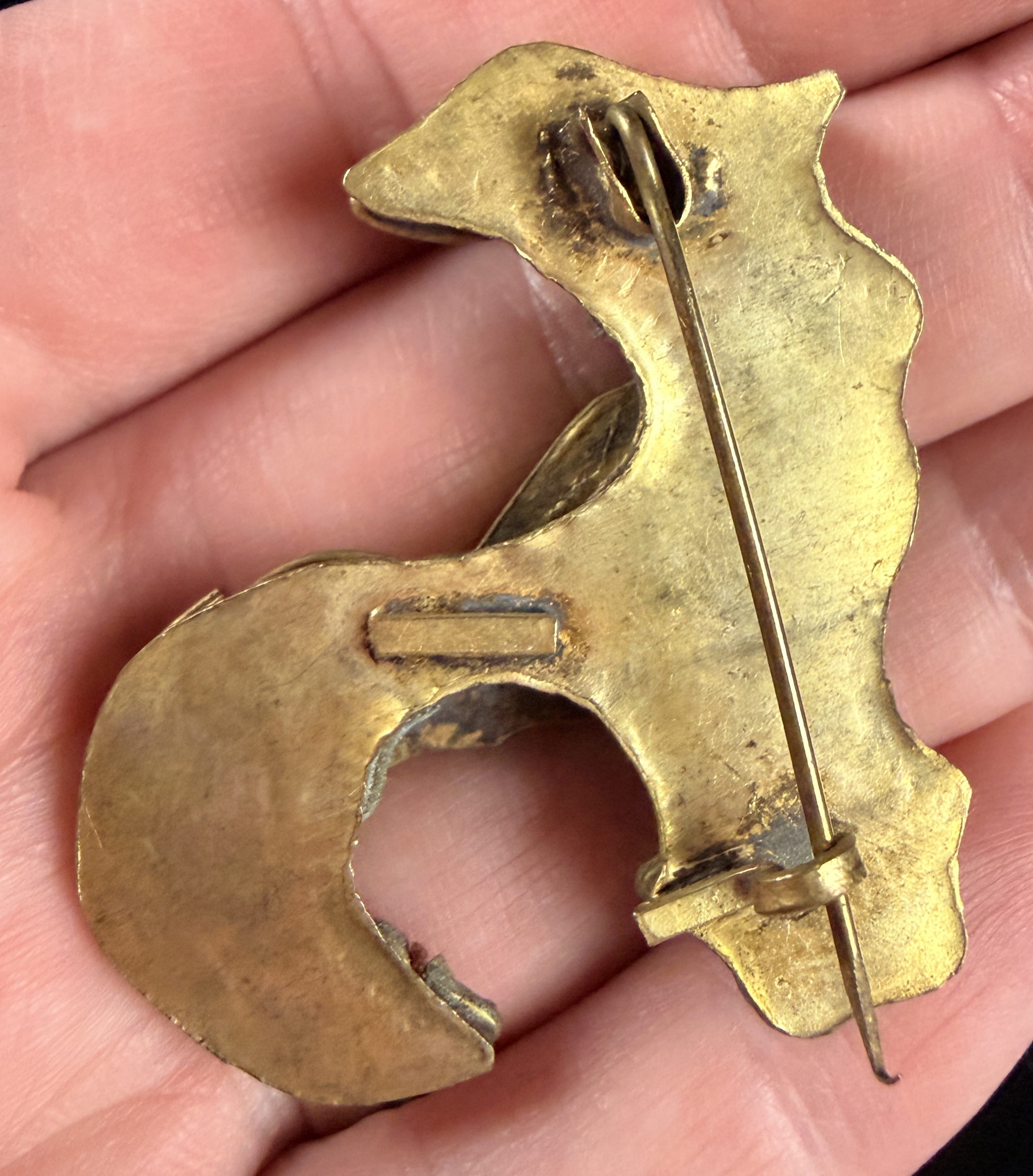 Vintage Tibetan Style Brass and Inlaid Stone Figural Bird Brooch