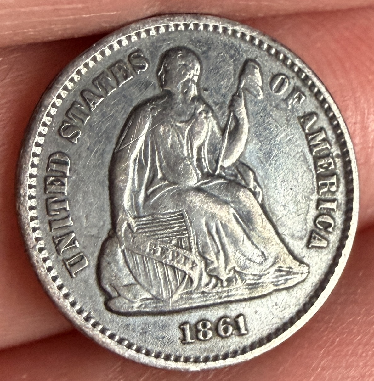 1861 US Seated Liberty Silver Half Dime