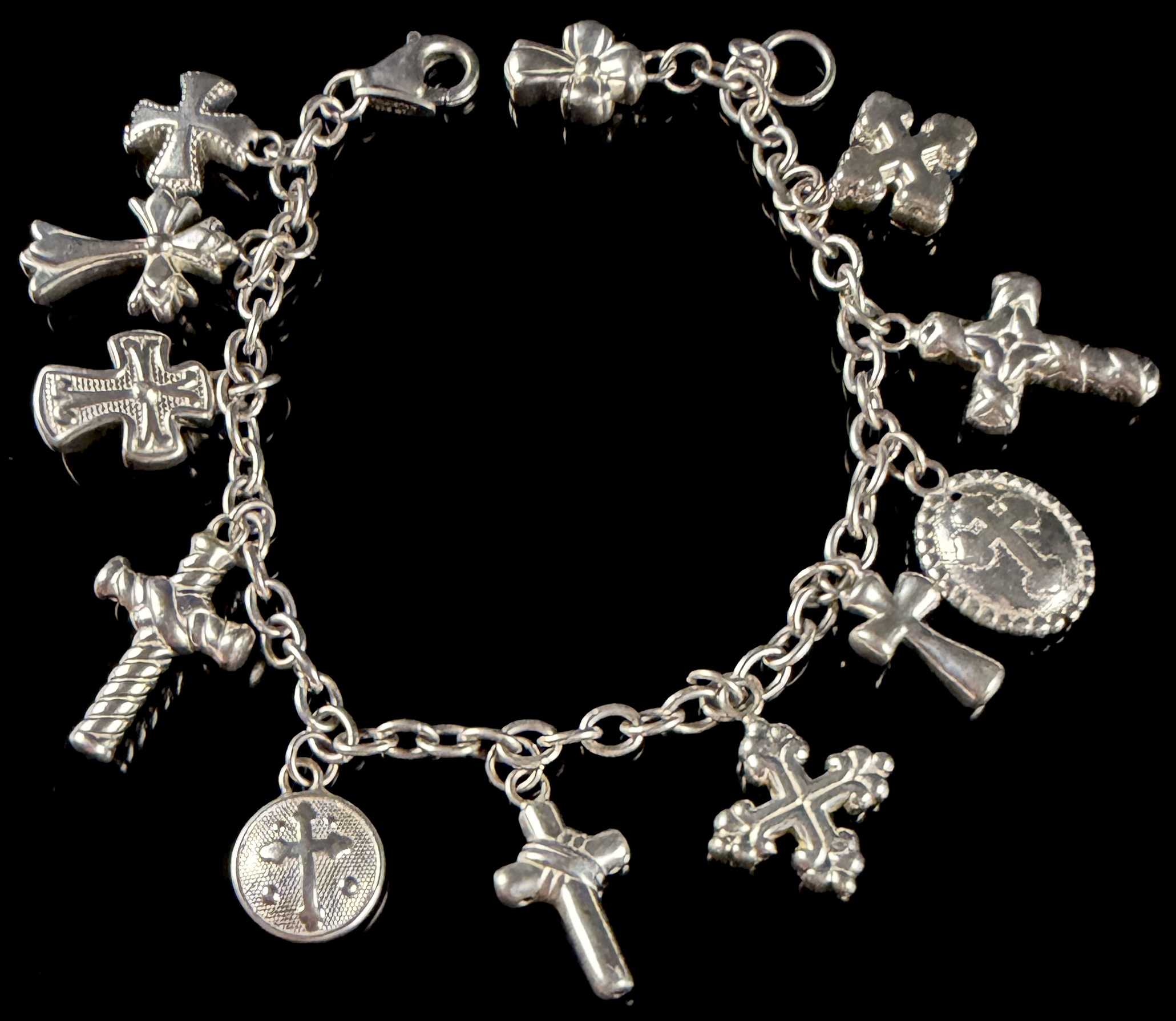 JCM Mauritius Sterling Silver Religious Cross Charm Bracelet