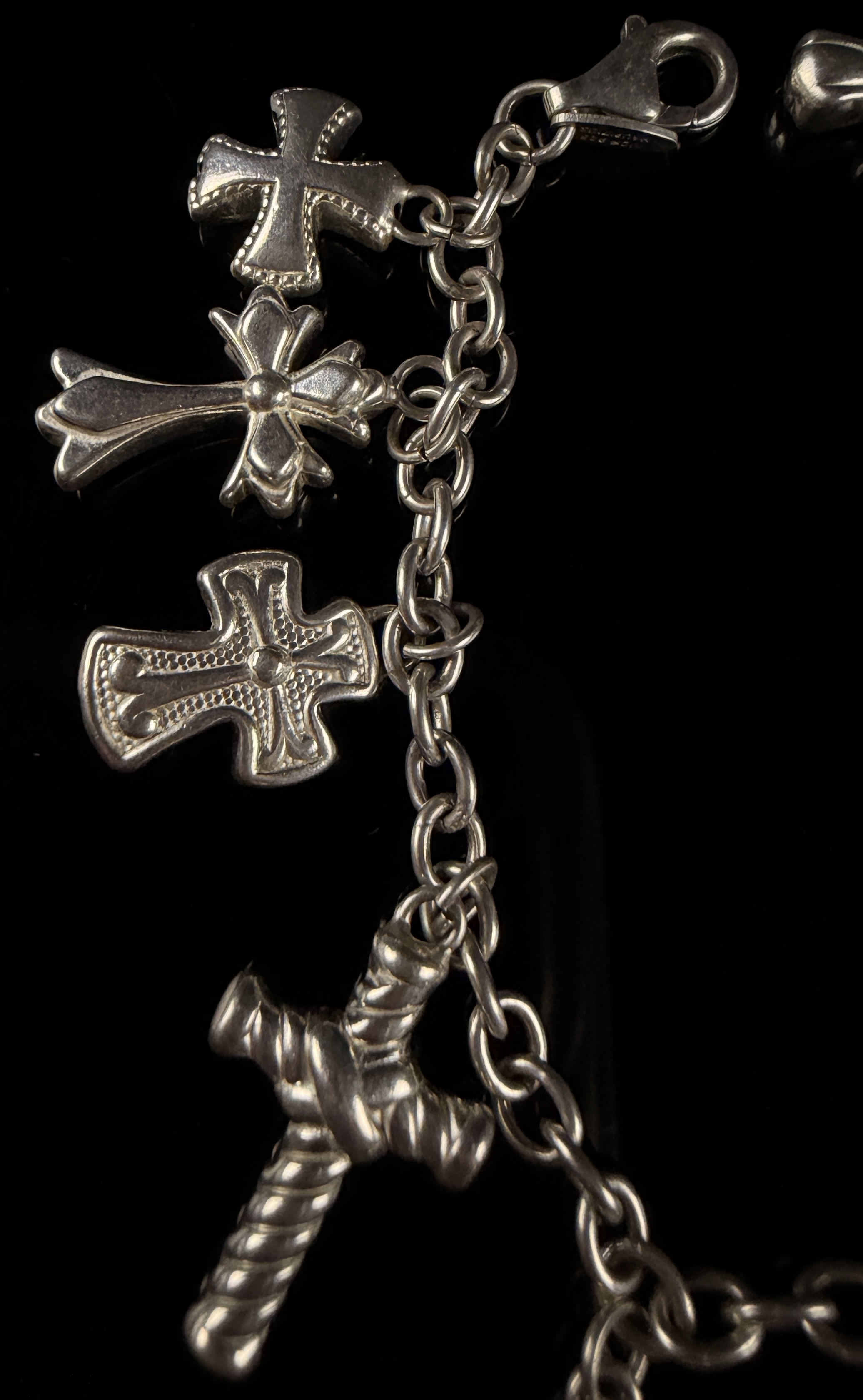 JCM Mauritius Sterling Silver Religious Cross Charm Bracelet