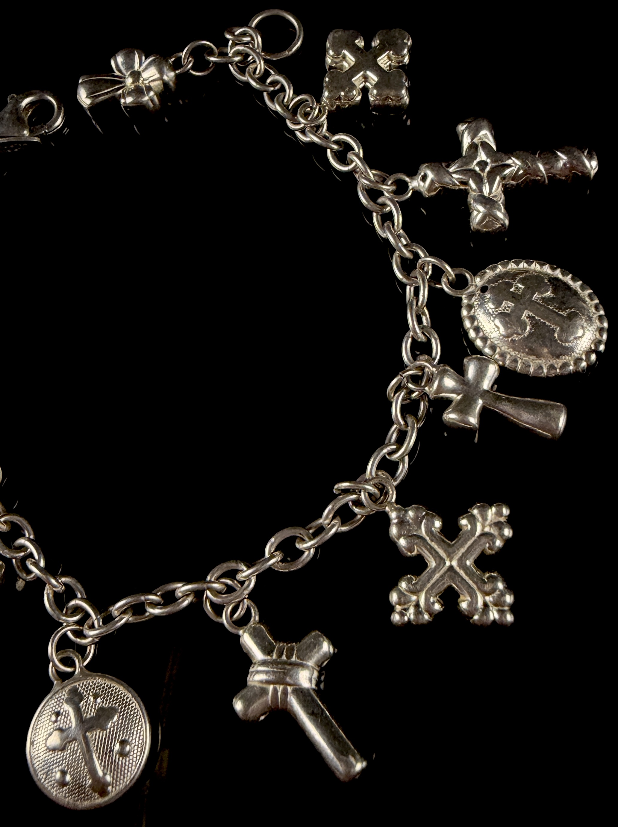 JCM Mauritius Sterling Silver Religious Cross Charm Bracelet