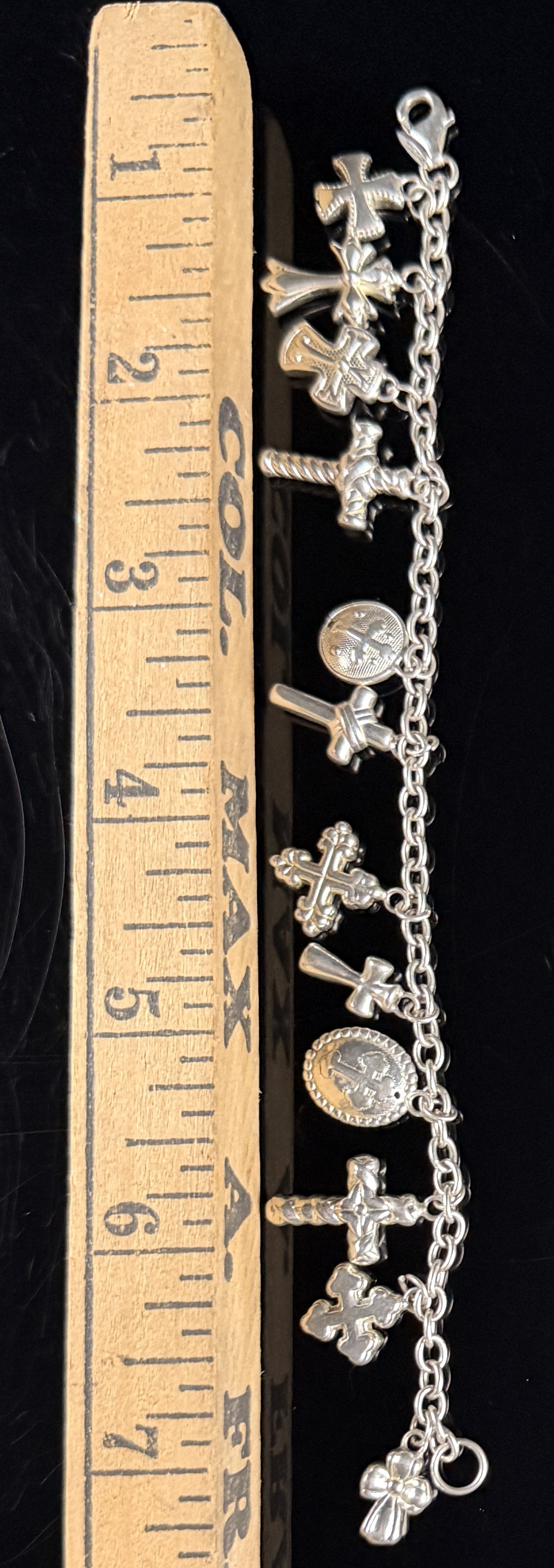 JCM Mauritius Sterling Silver Religious Cross Charm Bracelet