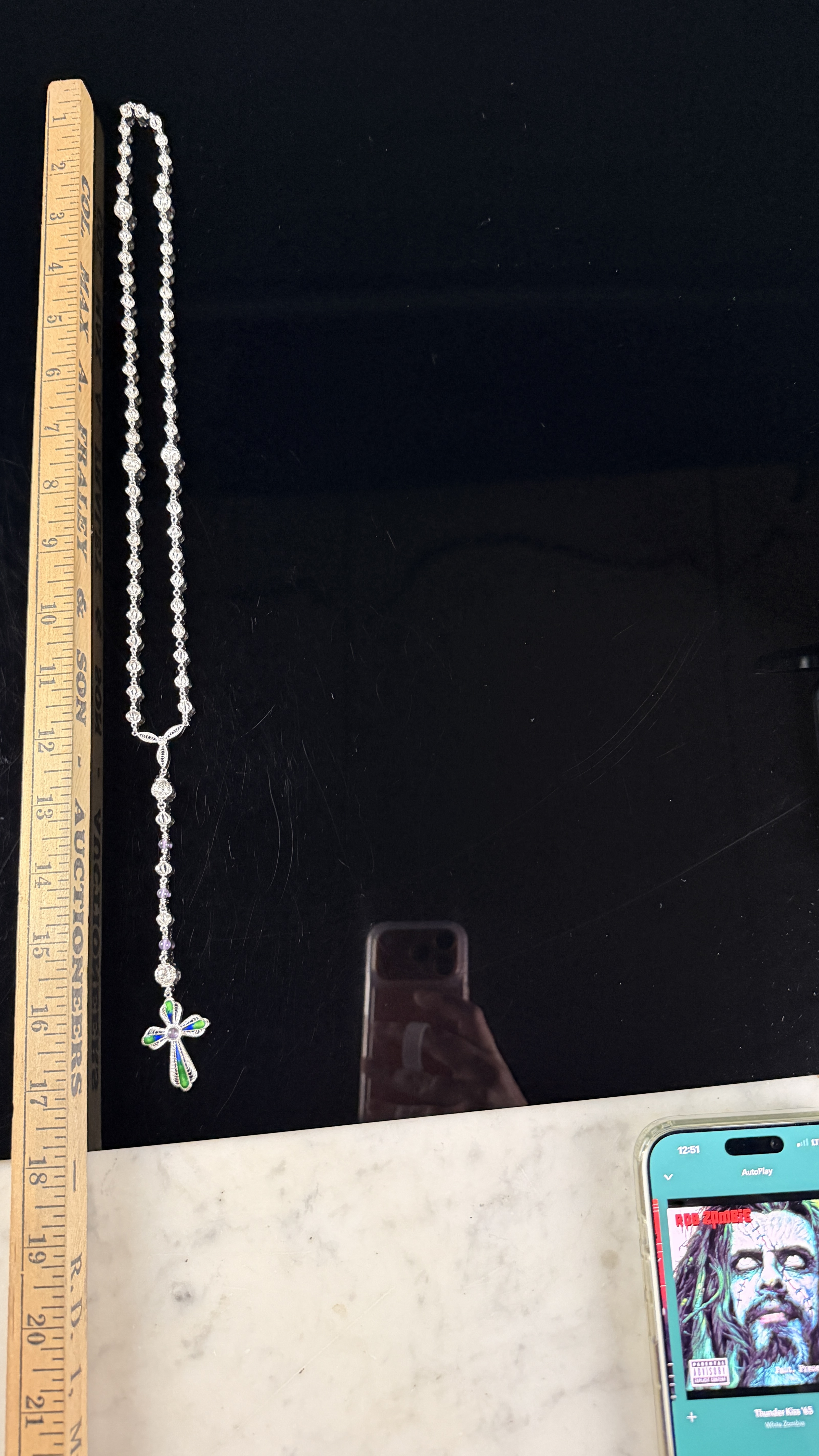 Sterling Silver Filigree Rosary with Enamel and Amethyst Accents